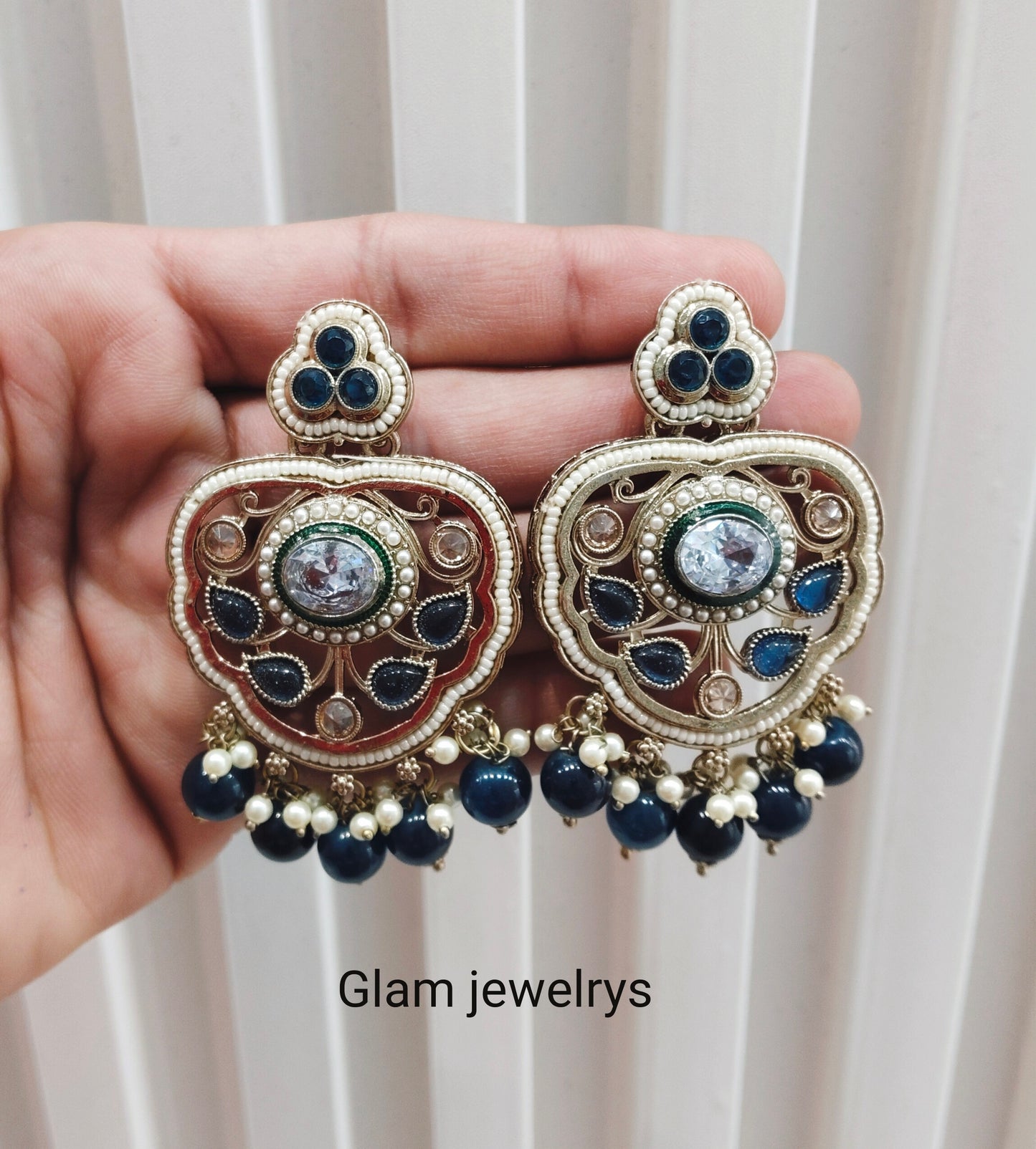 Blue Antique Gold Bollywood Preet Indian Earrings