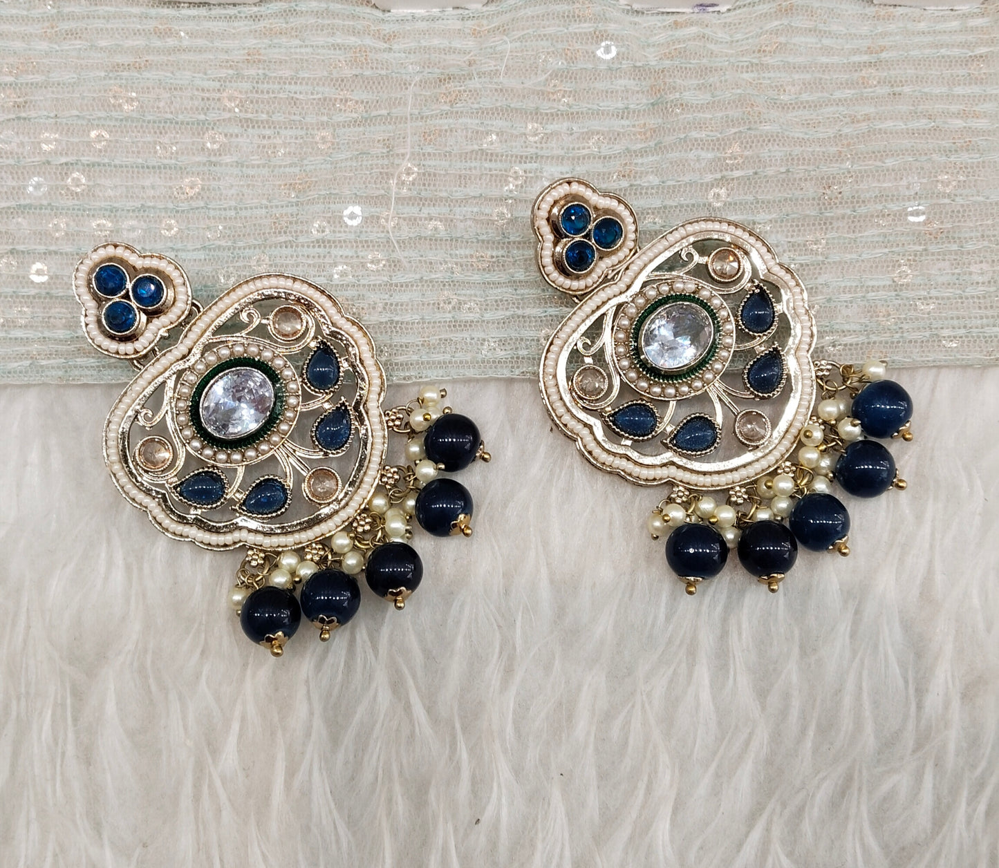 Blue Antique Gold Bollywood Preet Indian Earrings
