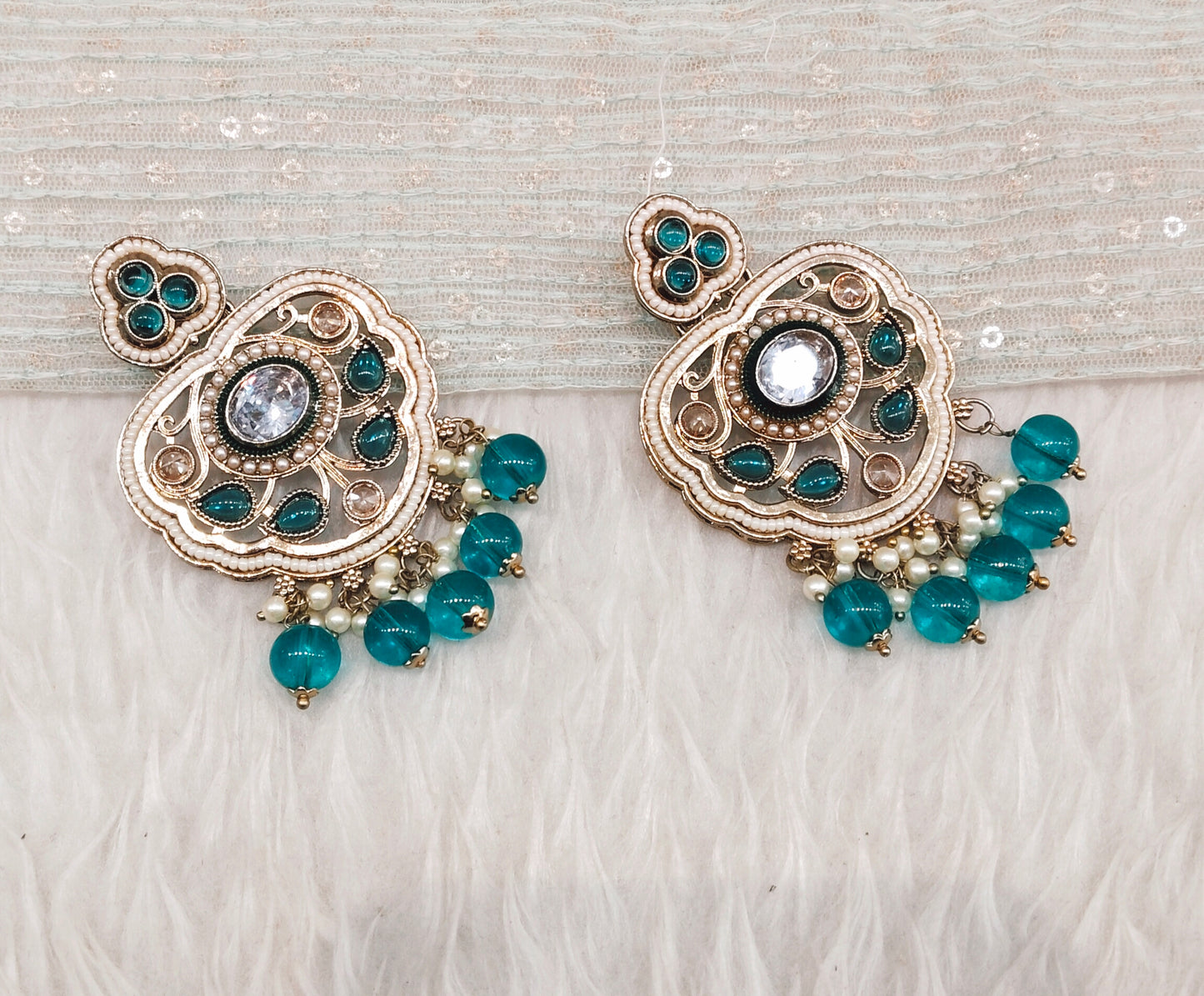 Rama Green Antique Gold Bollywood Preet Indian Earrings