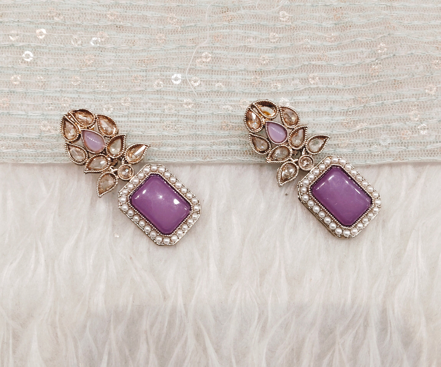 Lavender Antique Gold Bollywood Fine Indian Earrings