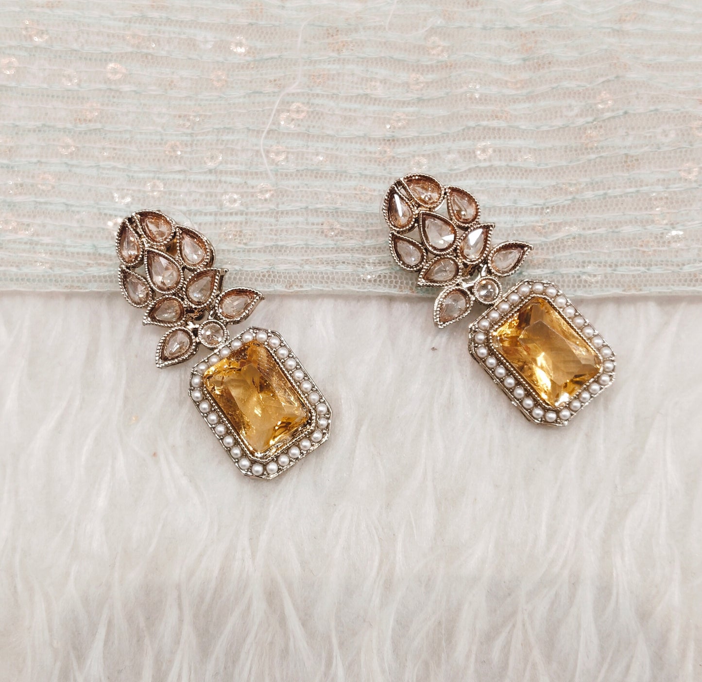 Topaz Antique Gold Bollywood Fine Indian Earrings