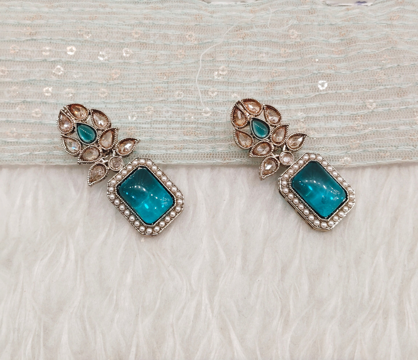 Rama Green Antique Gold Bollywood Fine Indian Earrings