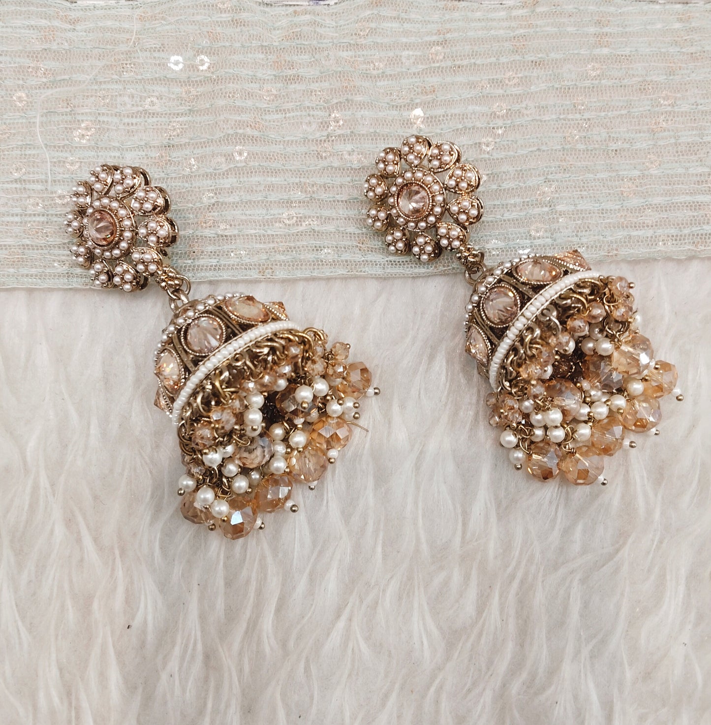 Antique Gold Jhumki Bollywood Sarpunch Indian Earrings