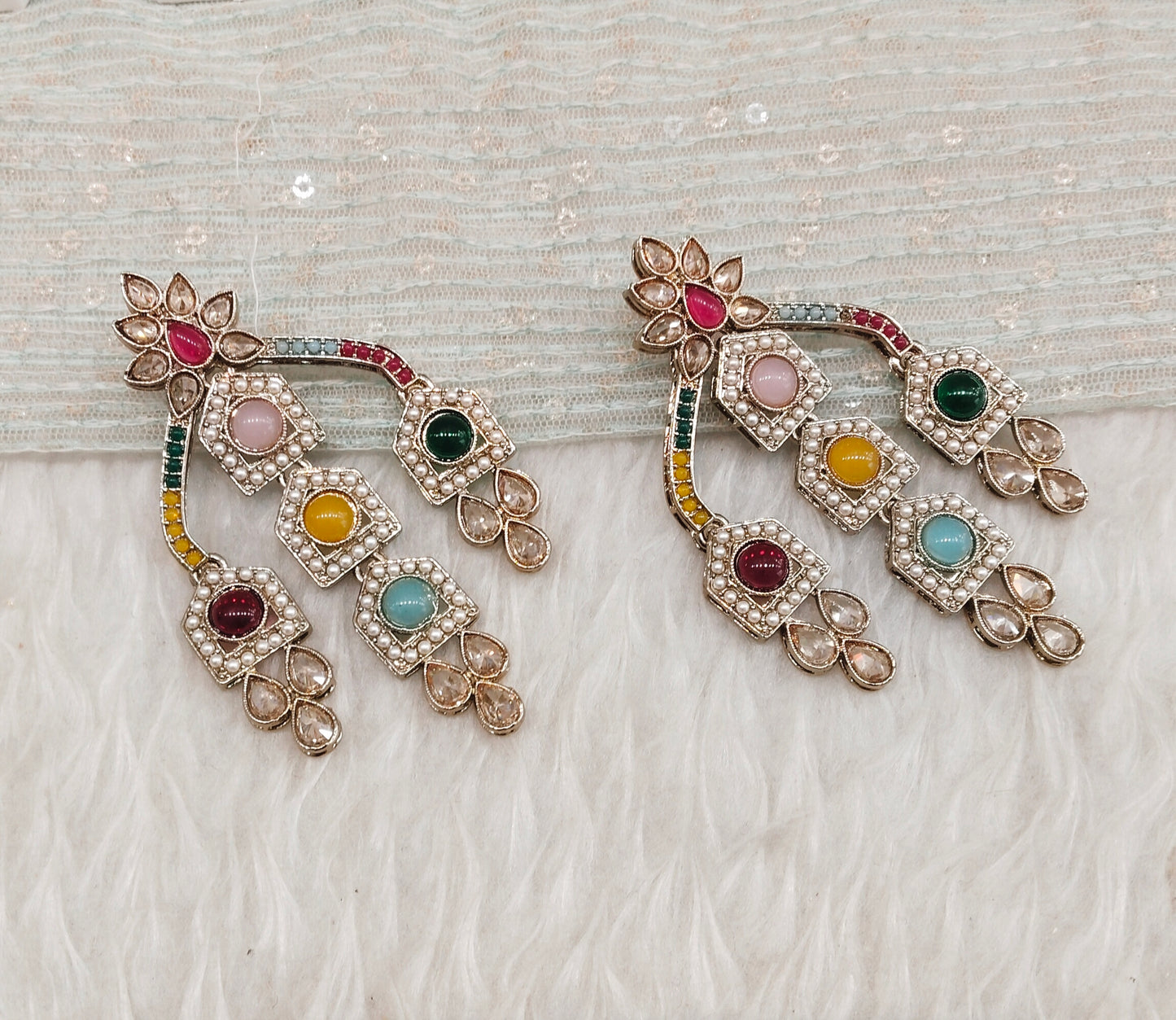 Multi Color Antique Gold Bollywood Sarpunch Indian Earrings