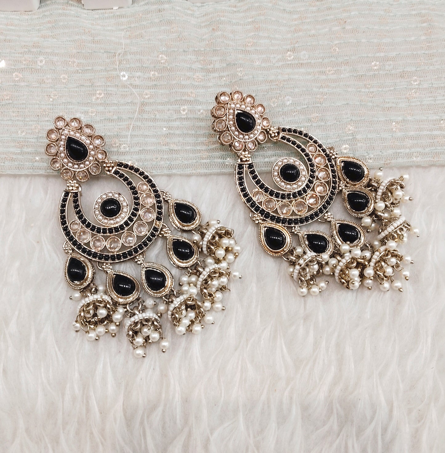 Black Antique Gold Bollywood Sarpunch Indian Earrings