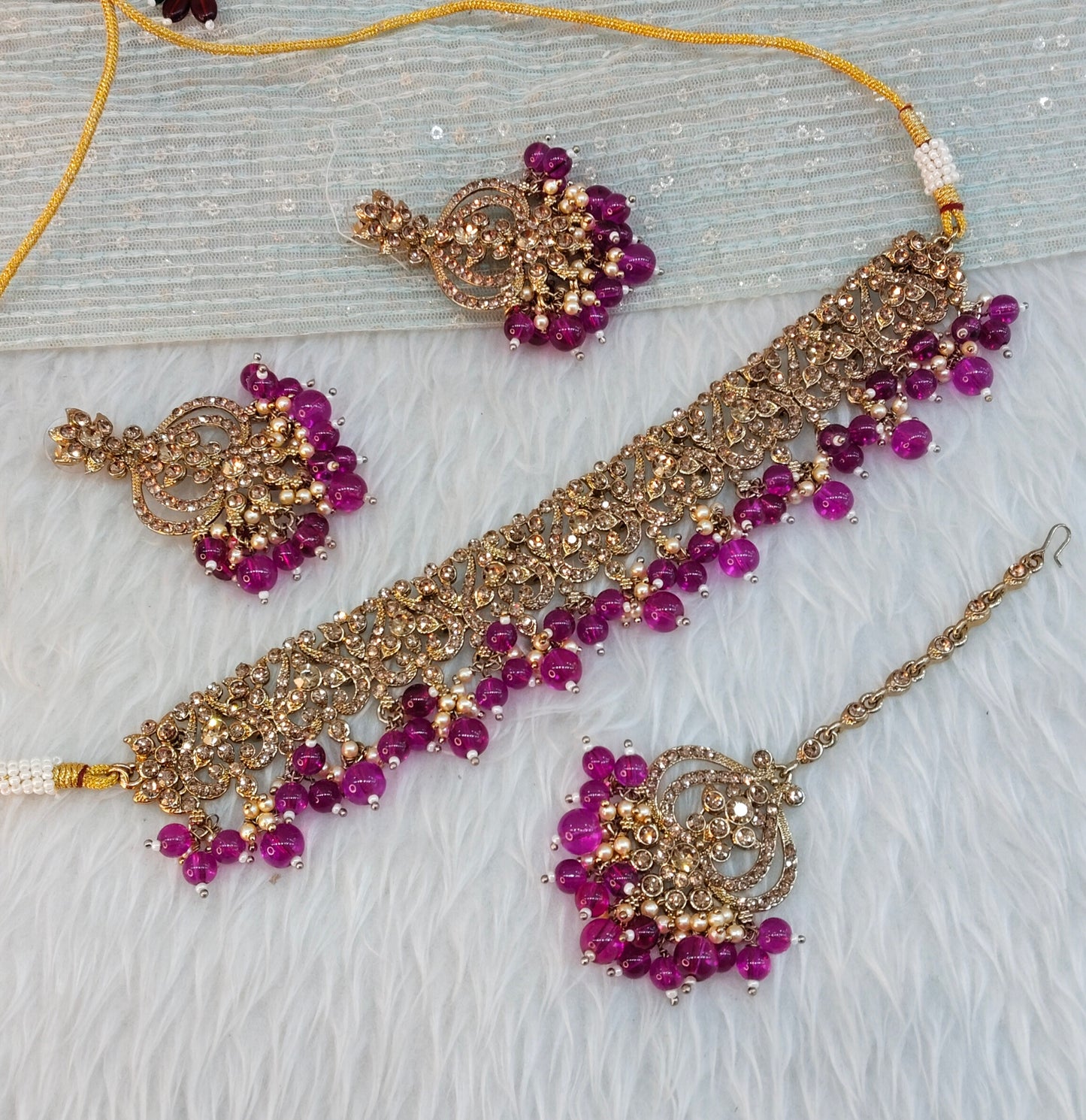 Purple Antique Gold Choker Indian Jewellery Ricky Set