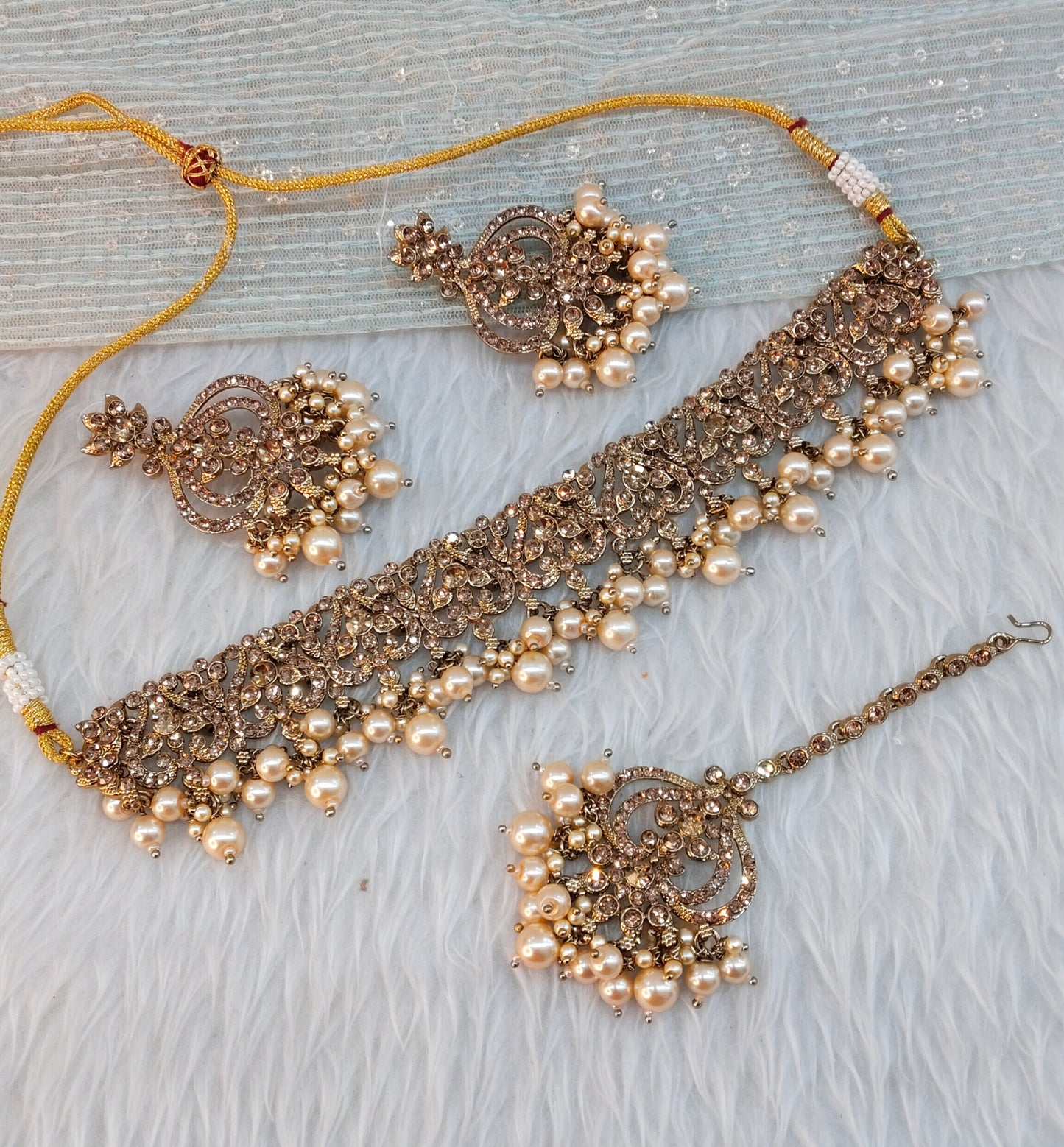 Antique Gold Choker Indian Jewellery Ricky Set