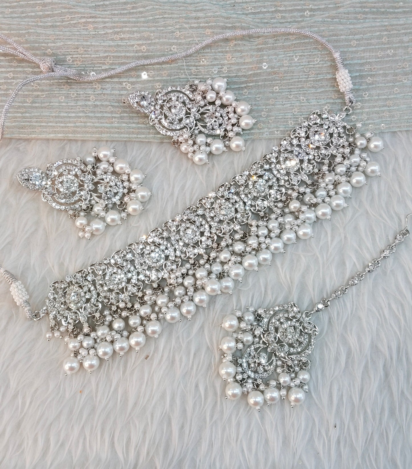 Silver White Choker Indian Jewellery David Set