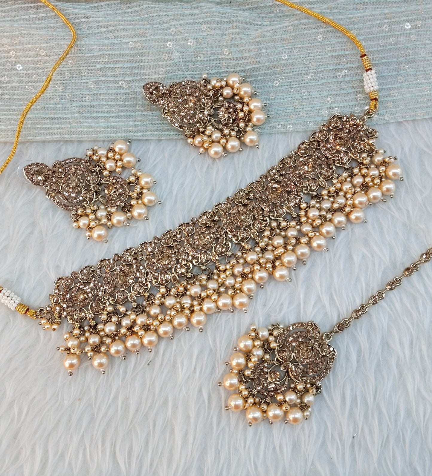 Antique Gold Choker Indian Jewellery David Set