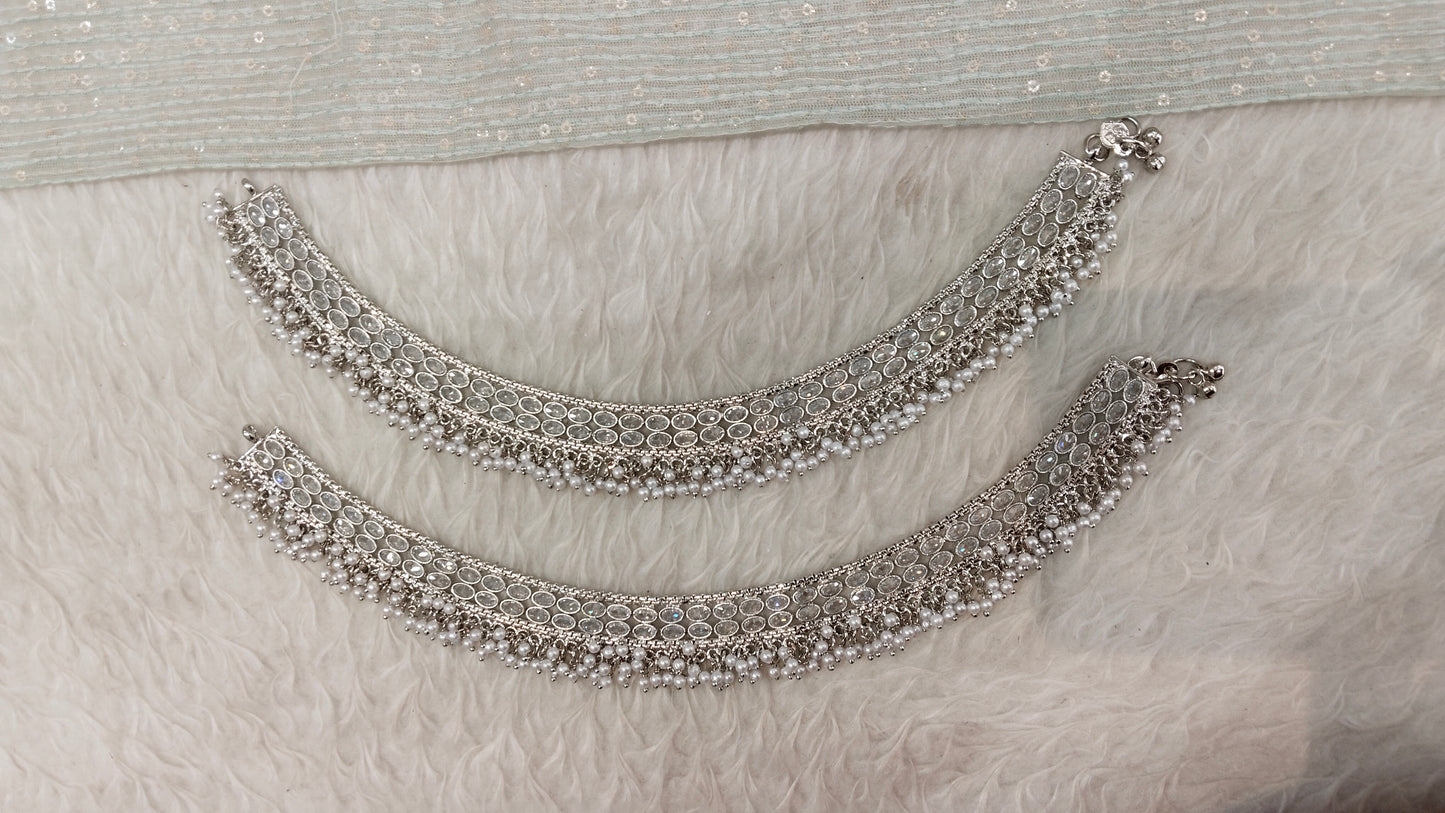 Silver White Anklets Jhanjar Payal Indian Jewellery Prince Set
