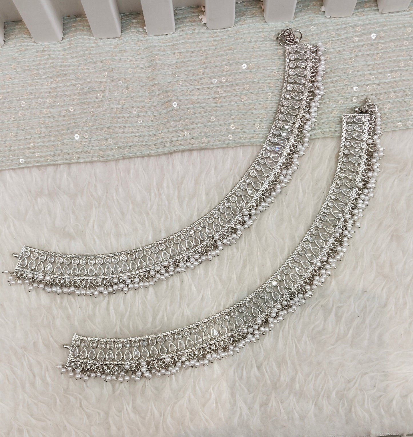 Silver white Anklets Jhanjar Payal Indian Jewellery Prince Set