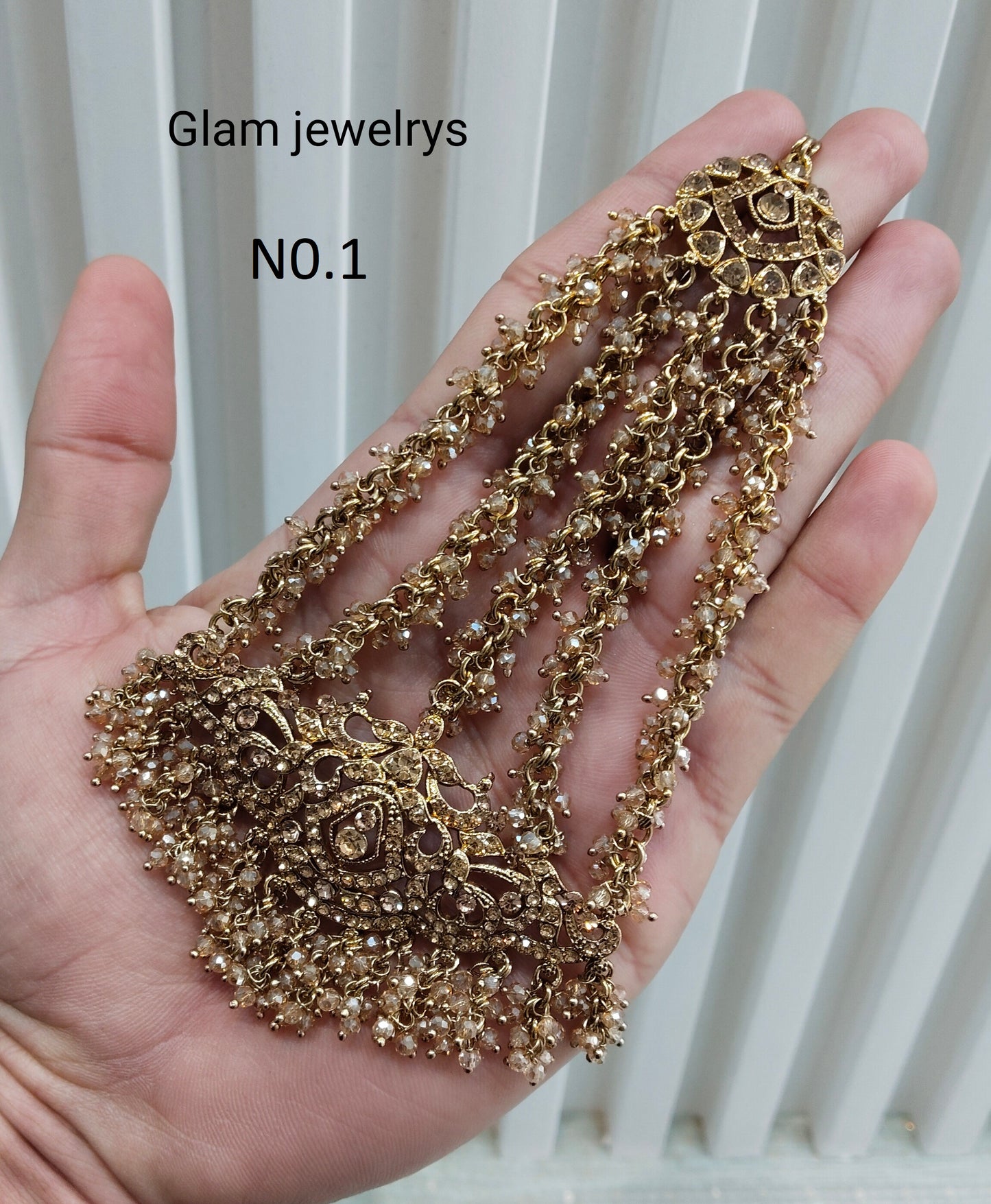 Antique Golden Crystals Headpassa Jhumar Indian Jewellery