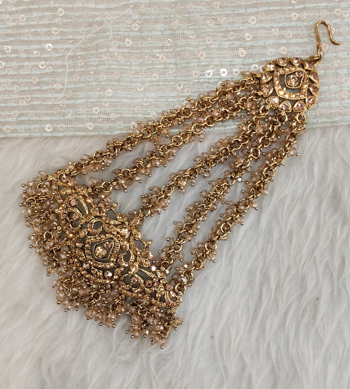 Antique Golden Crystals Headpassa Jhumar Indian Jewellery