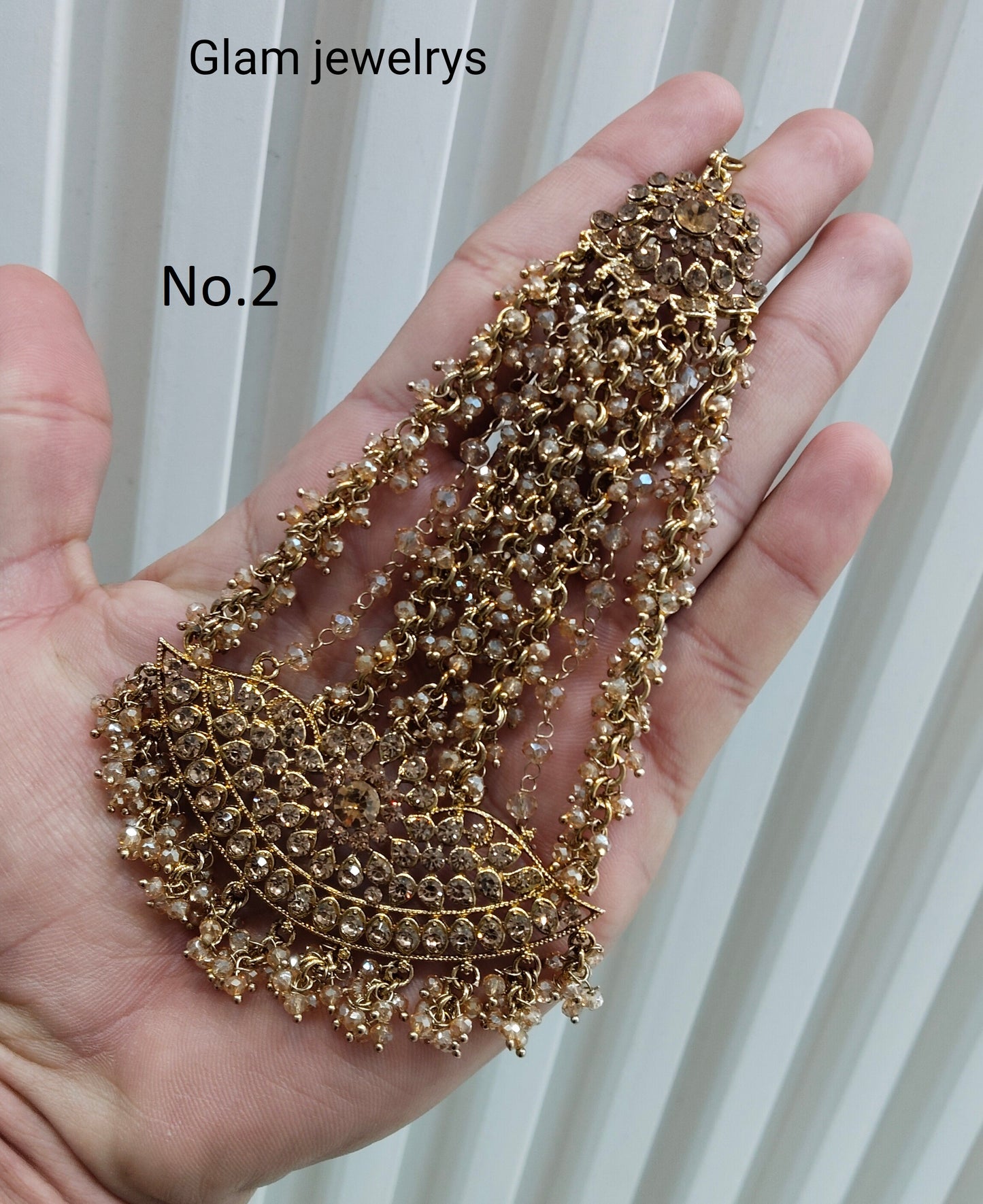 Antique Golden Crystals Headpassa Jhumar Indian Jewellery