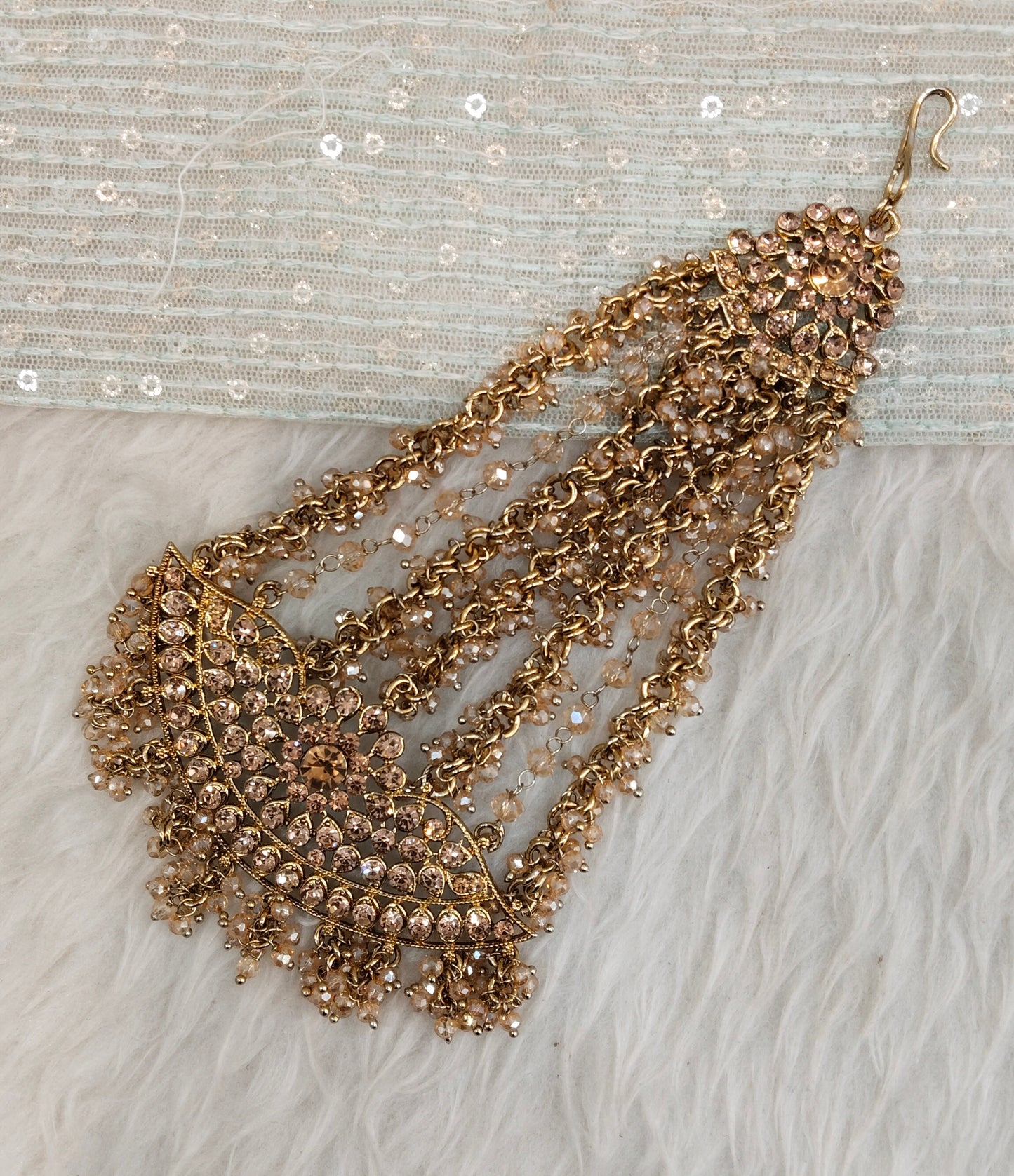 Antique Golden Crystals Headpassa Jhumar Indian Jewellery
