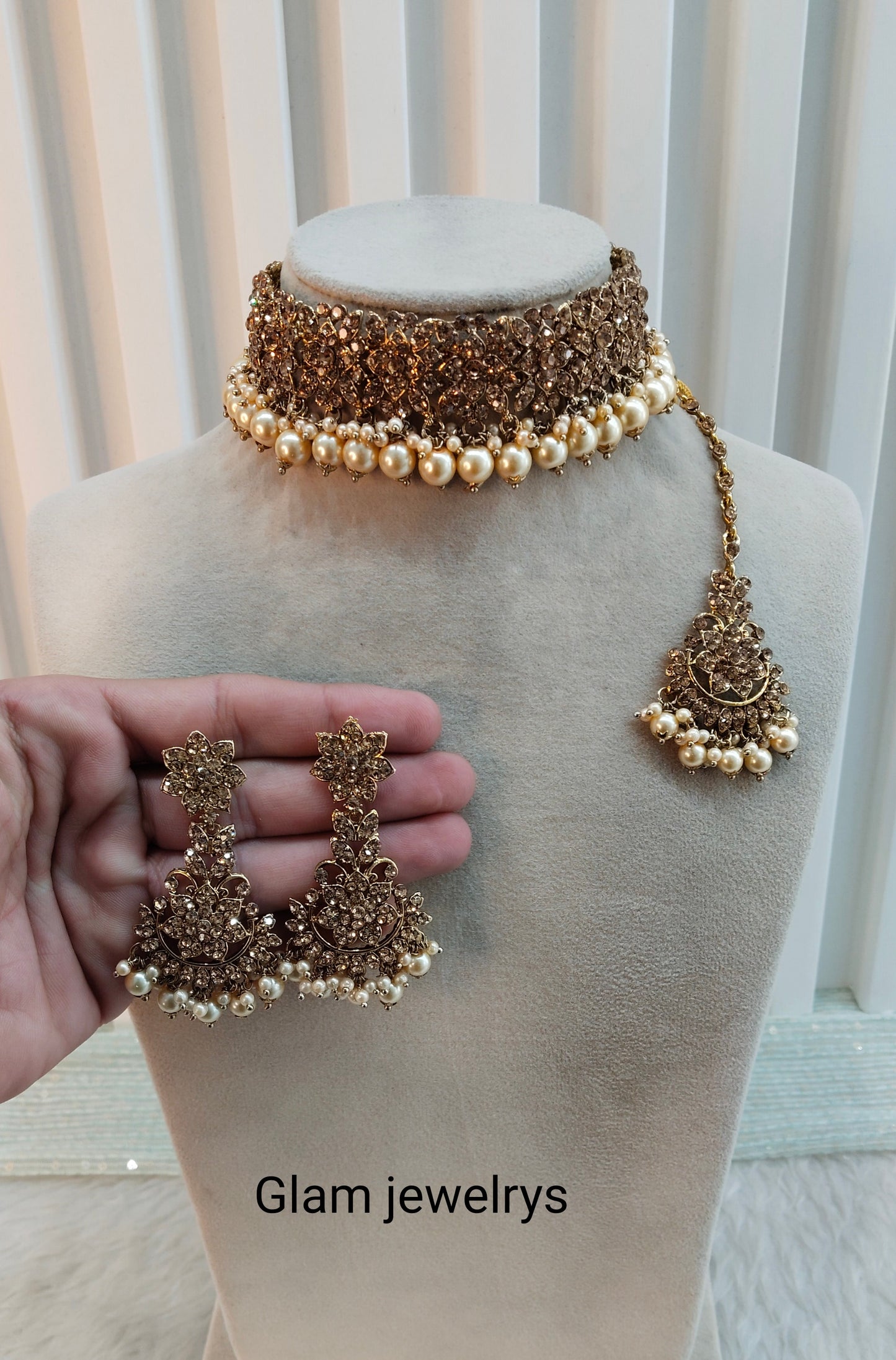 Antique Gold Choker Indian Jewellery Tesli Set