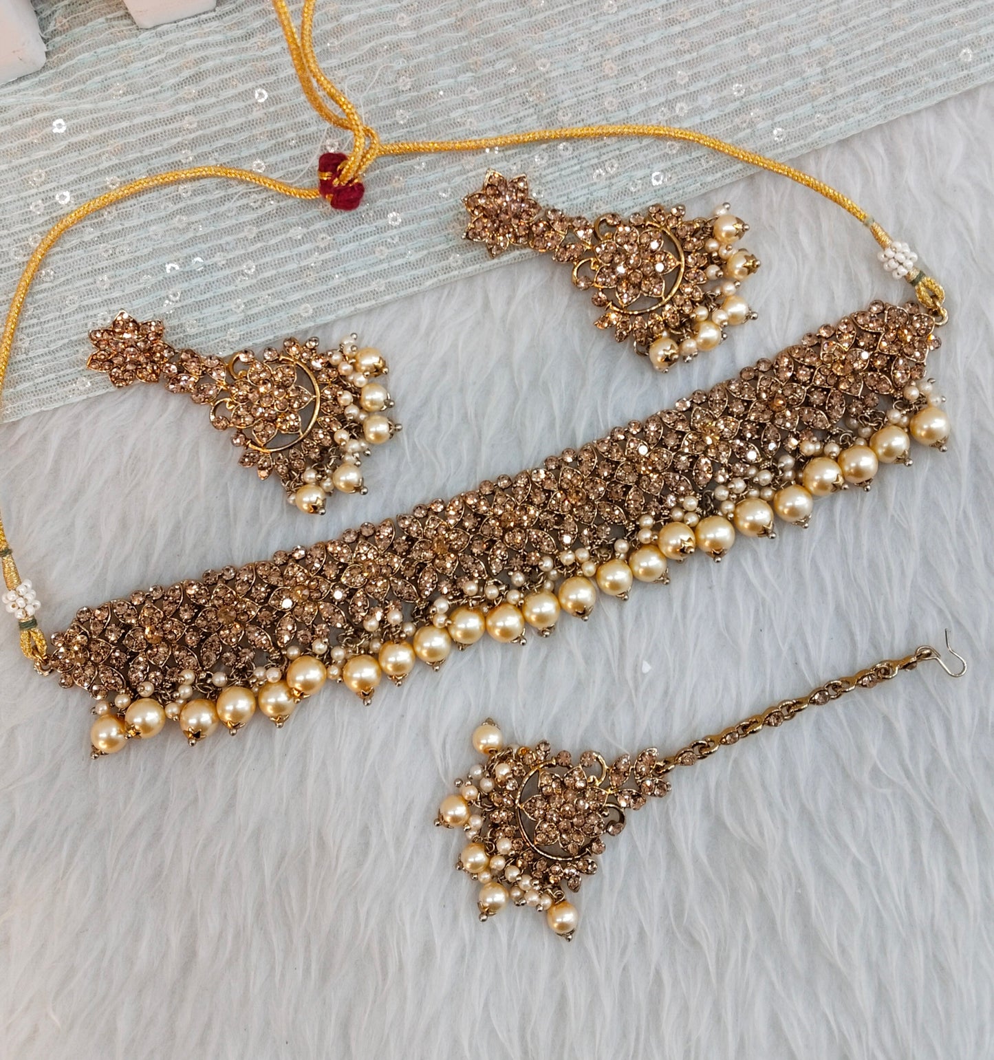 Antique Gold Choker Indian Jewellery Tesli Set