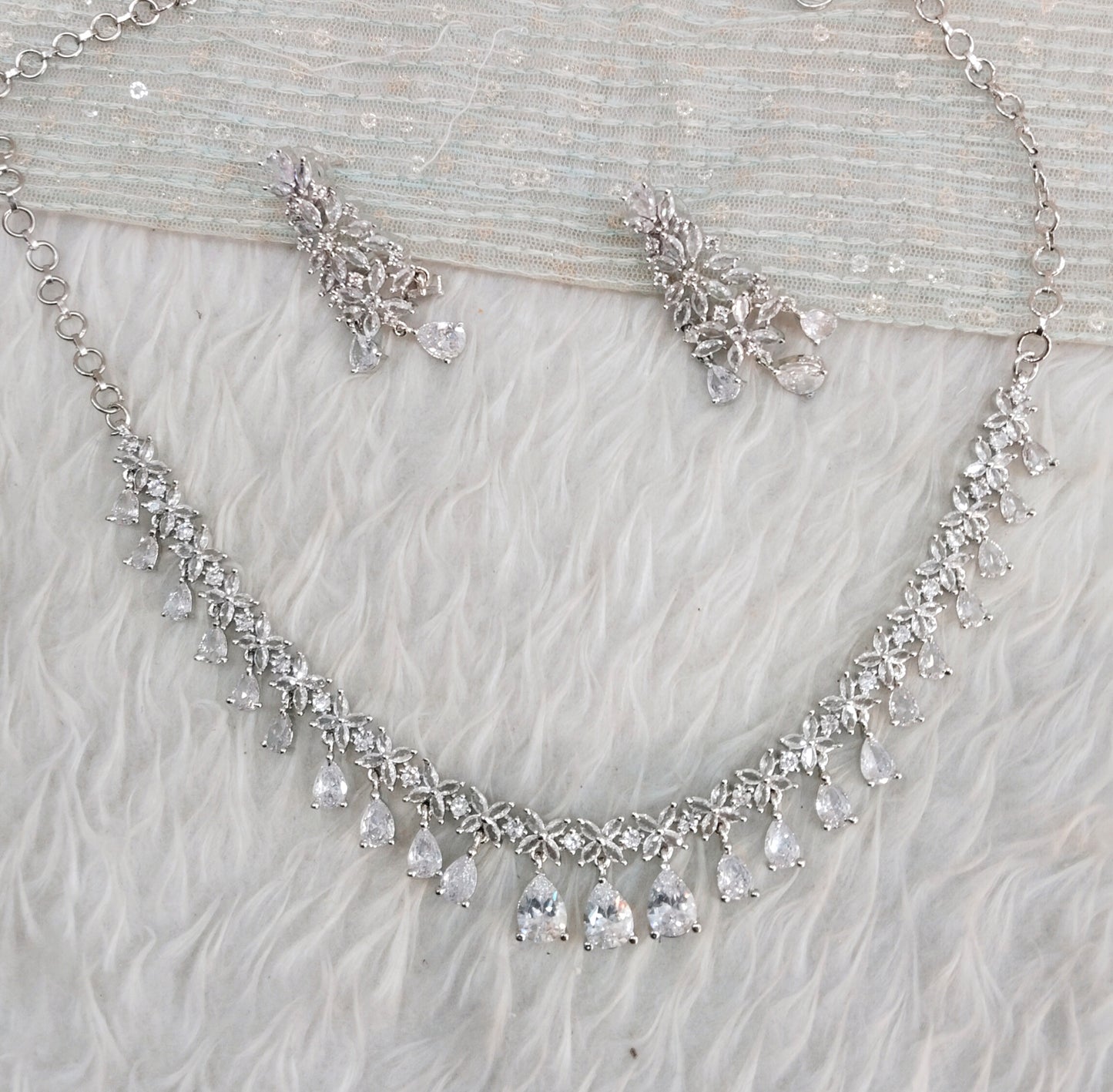 White Silver CZ Necklace Indian Jewellery Marker Set
