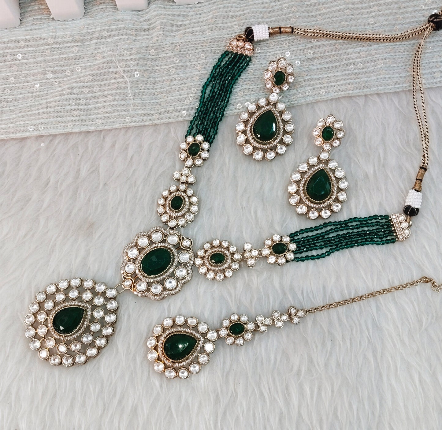 Green Gold Moissanite Kundan Necklace Indian Jewellery Gulab Set