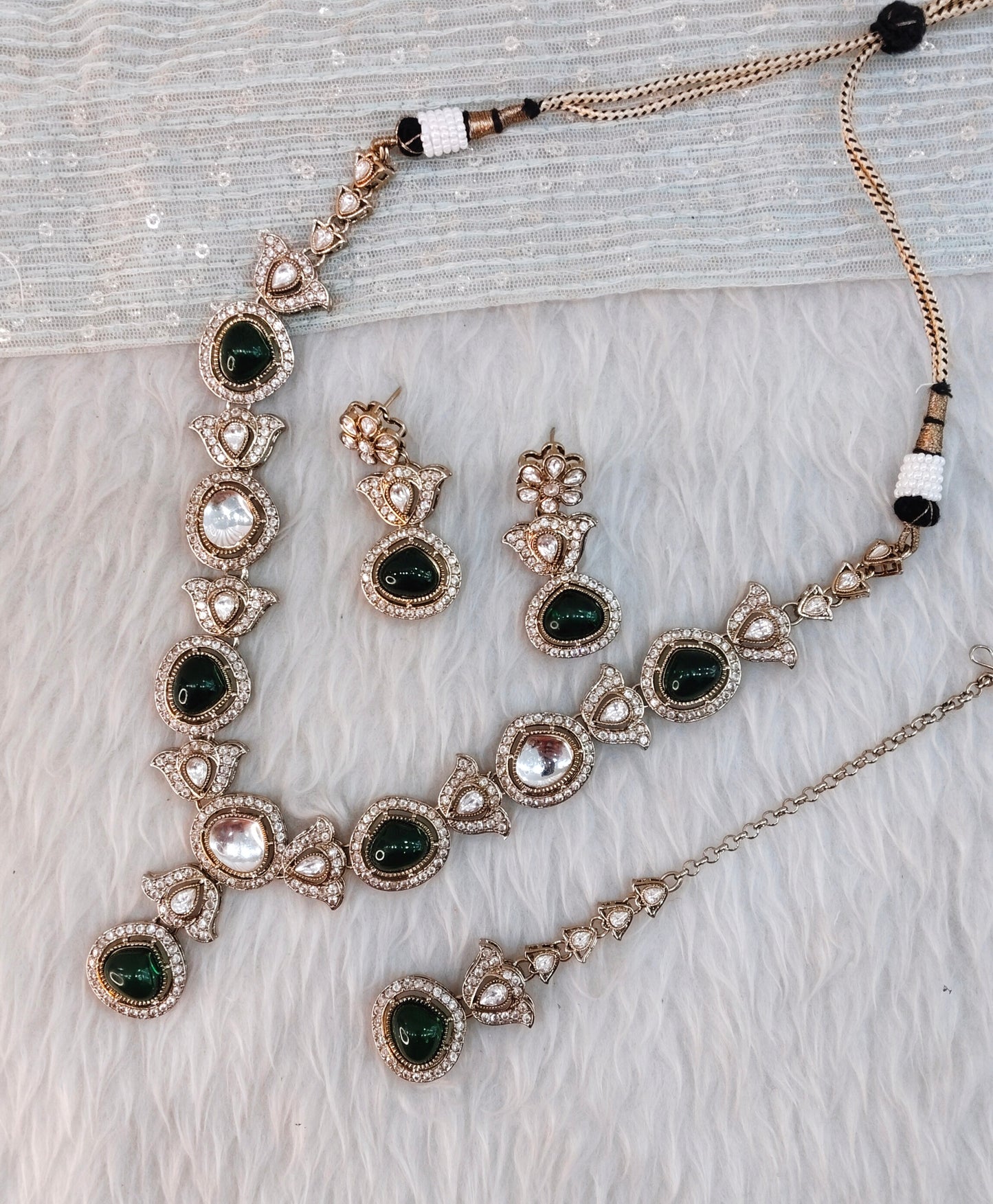 Green Gold Moissanite Kundan Necklace Indian Jewellery Garry Set