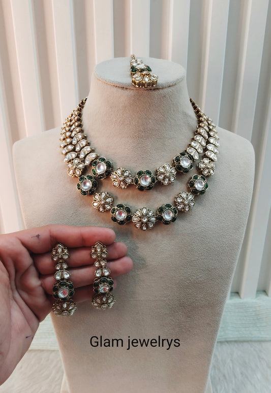 Green Gold Moissanite Kundan Necklace Indian Jewellery Jordan Set
