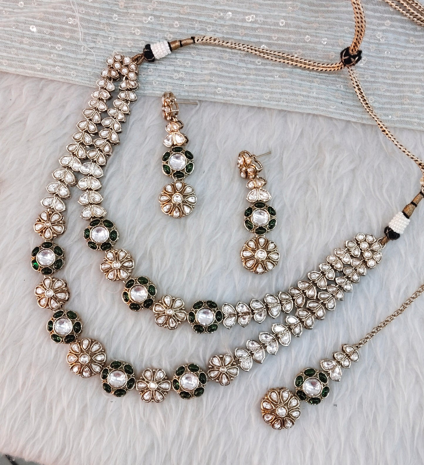 Green Gold Moissanite Kundan Necklace Indian Jewellery Jordan Set