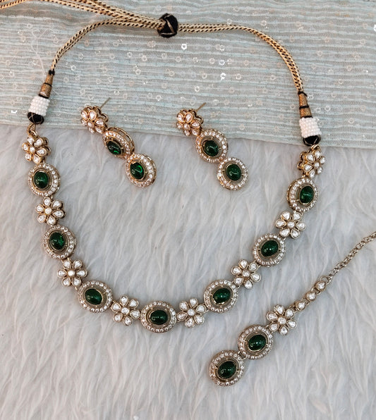 Green Gold Moissanite Kundan Necklace Indian Jewellery Jordan Set