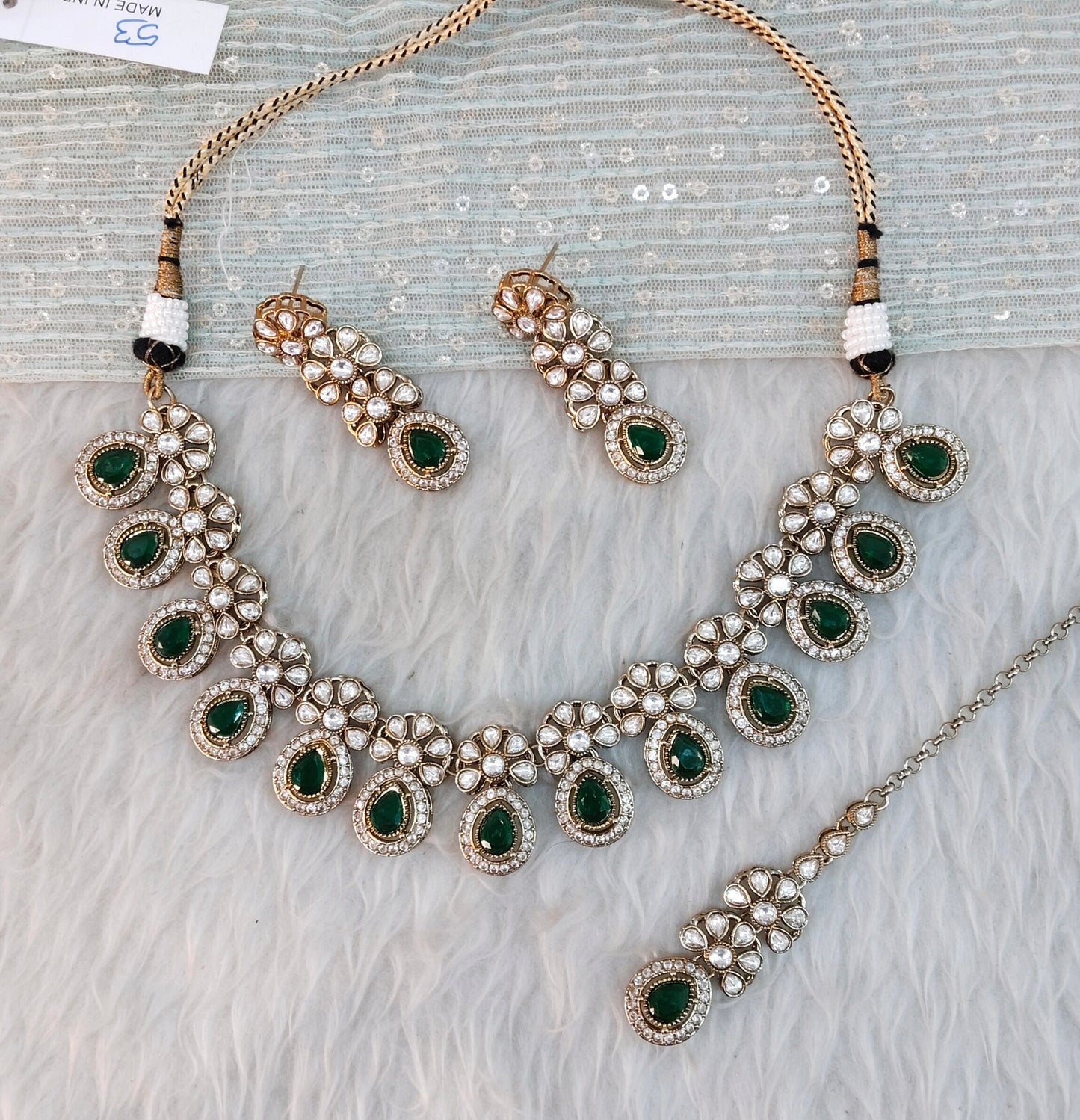 Green Gold Moissanite Kundan Necklace Indian Jewellery Kartar Set