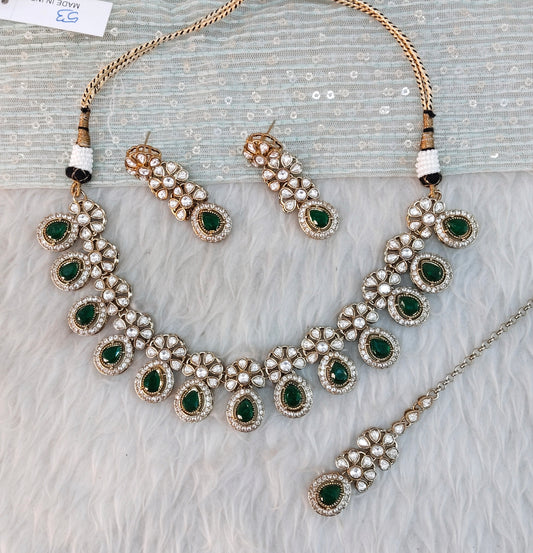 Green Gold Moissanite Kundan Necklace Indian Jewellery Kartar Set