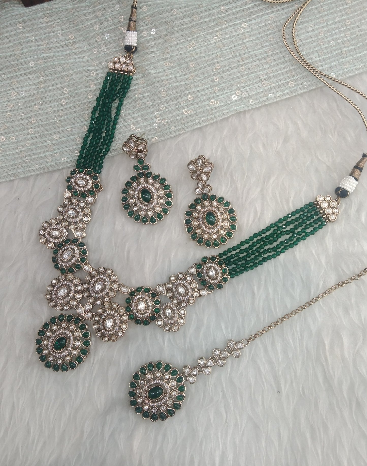 Green Gold Moissanite Kundan Necklace Indian Jewellery Manddy Set