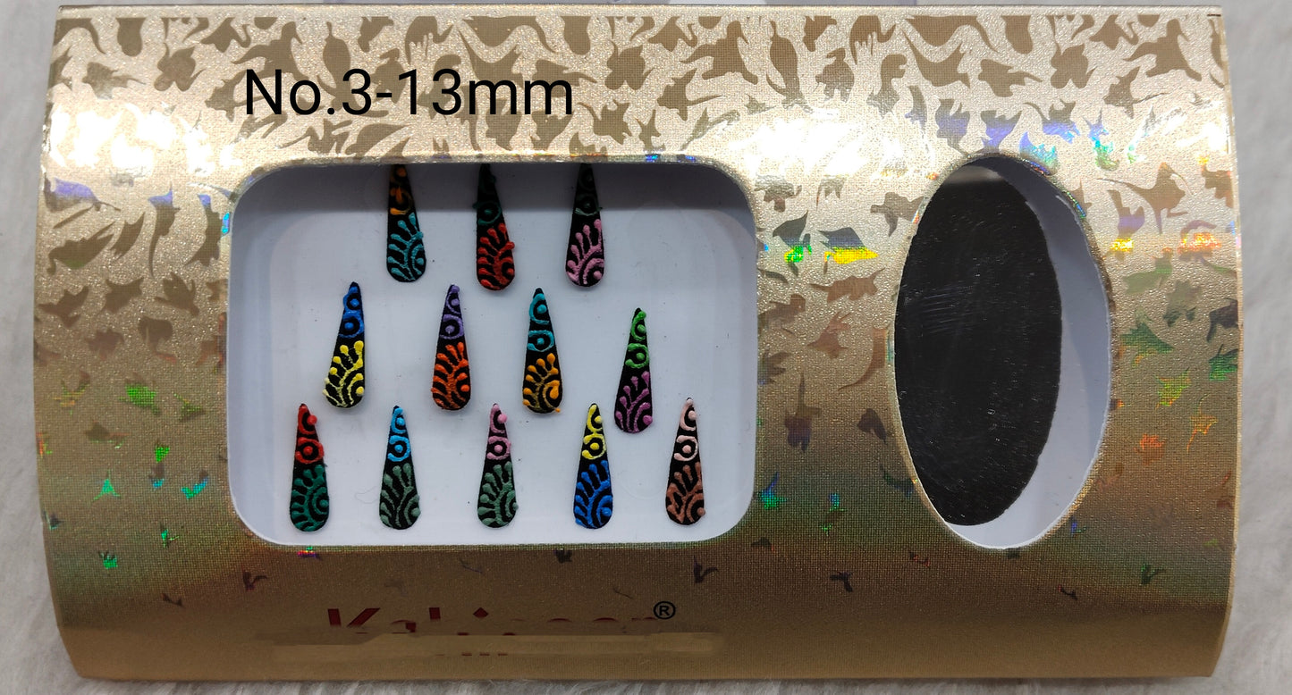 Indian Long Bindis Tattoo Sticker Multi Color Bollywood Card