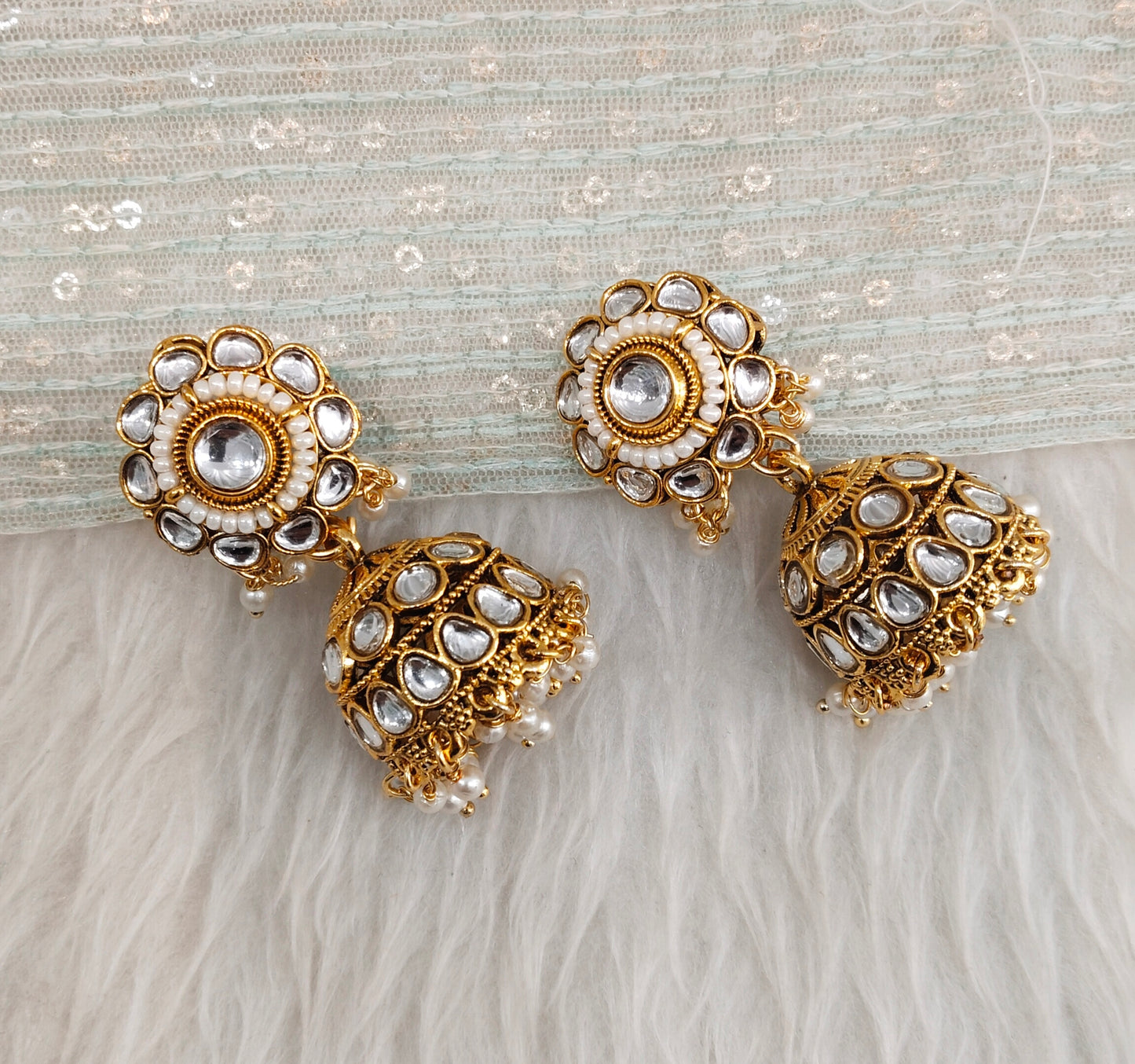Gold Kundan Indian Jhumki Bollywood Dev Earrings