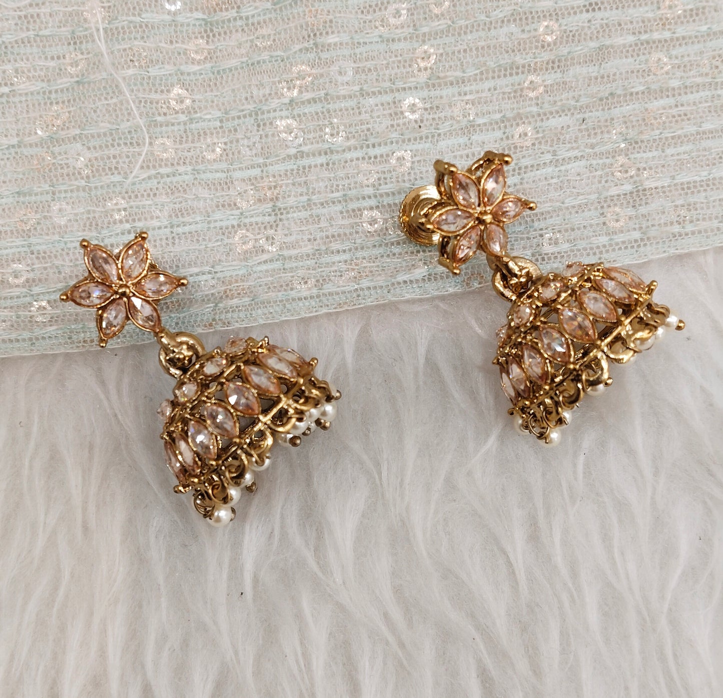 Antique Gold Indian Jhumki Bollywood Dev Earrings
