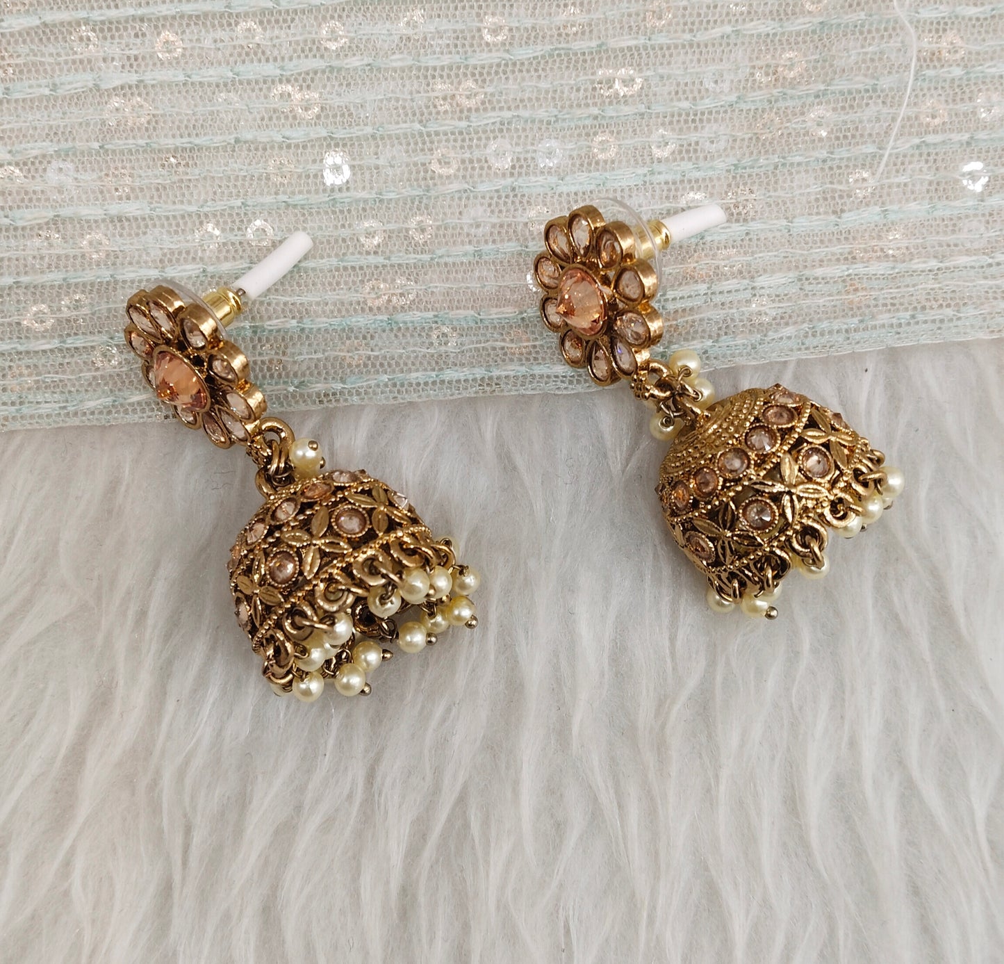 Antique Gold Indian Jhumki Bollywood Dev Earrings