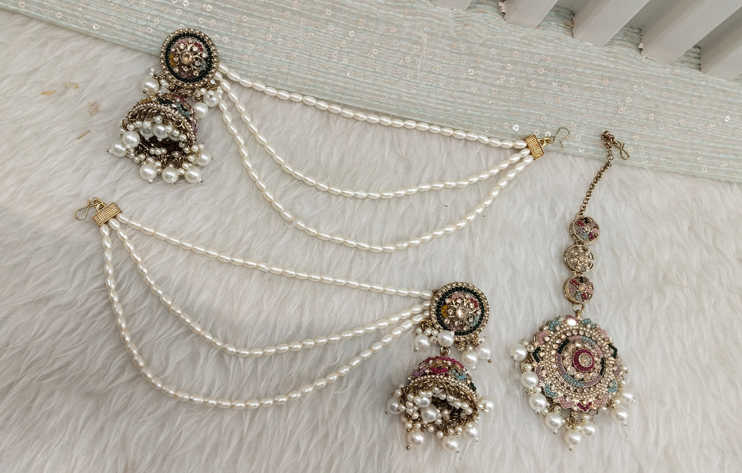 Multi Color Antique Gold Indian Bahubali Style Bollywood Earrings