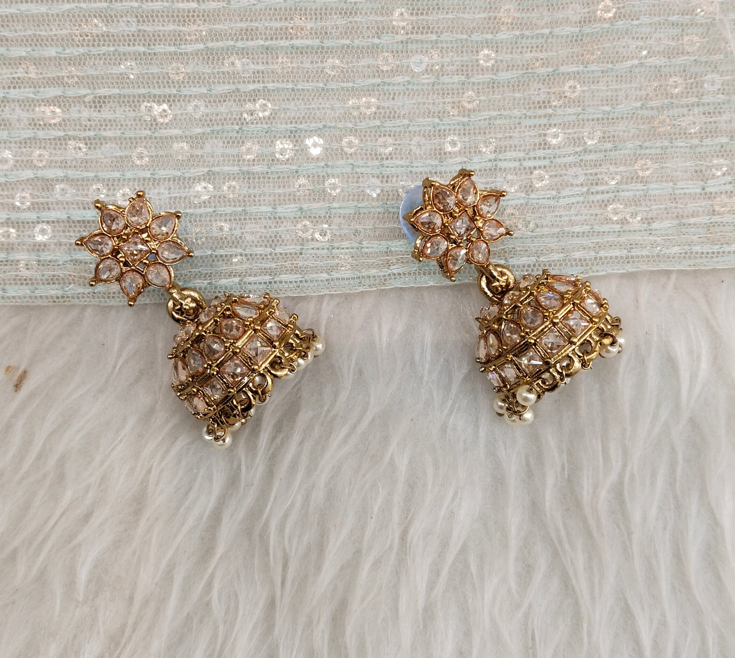 Antique Gold Indian Jhumki Bollywood Dev Earrings