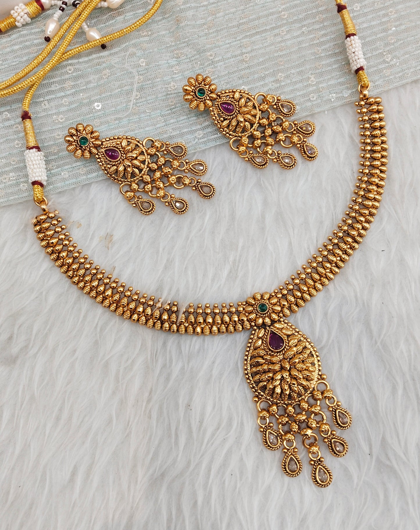 Ruby Green Gold Polki Necklace Indian Jewellery Rana Set