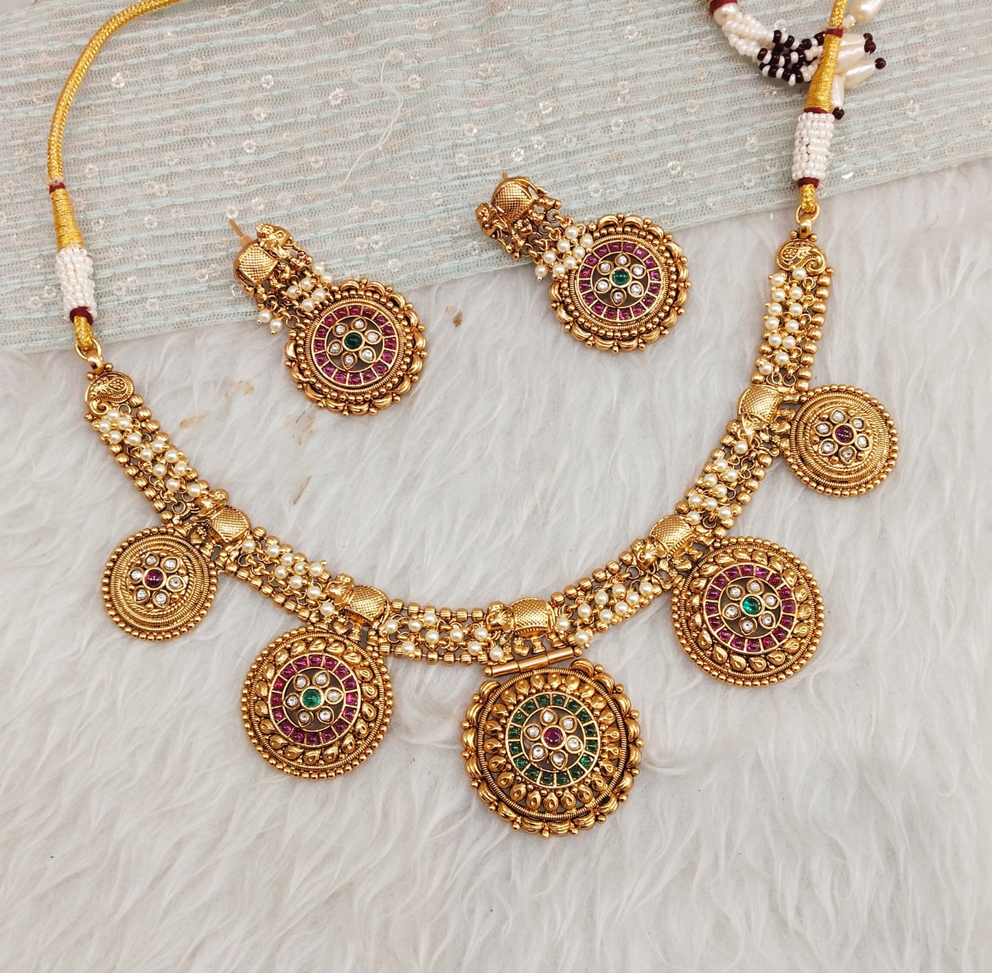 Ruby Green Gold Polki Necklace Indian Jewellery Rana Set