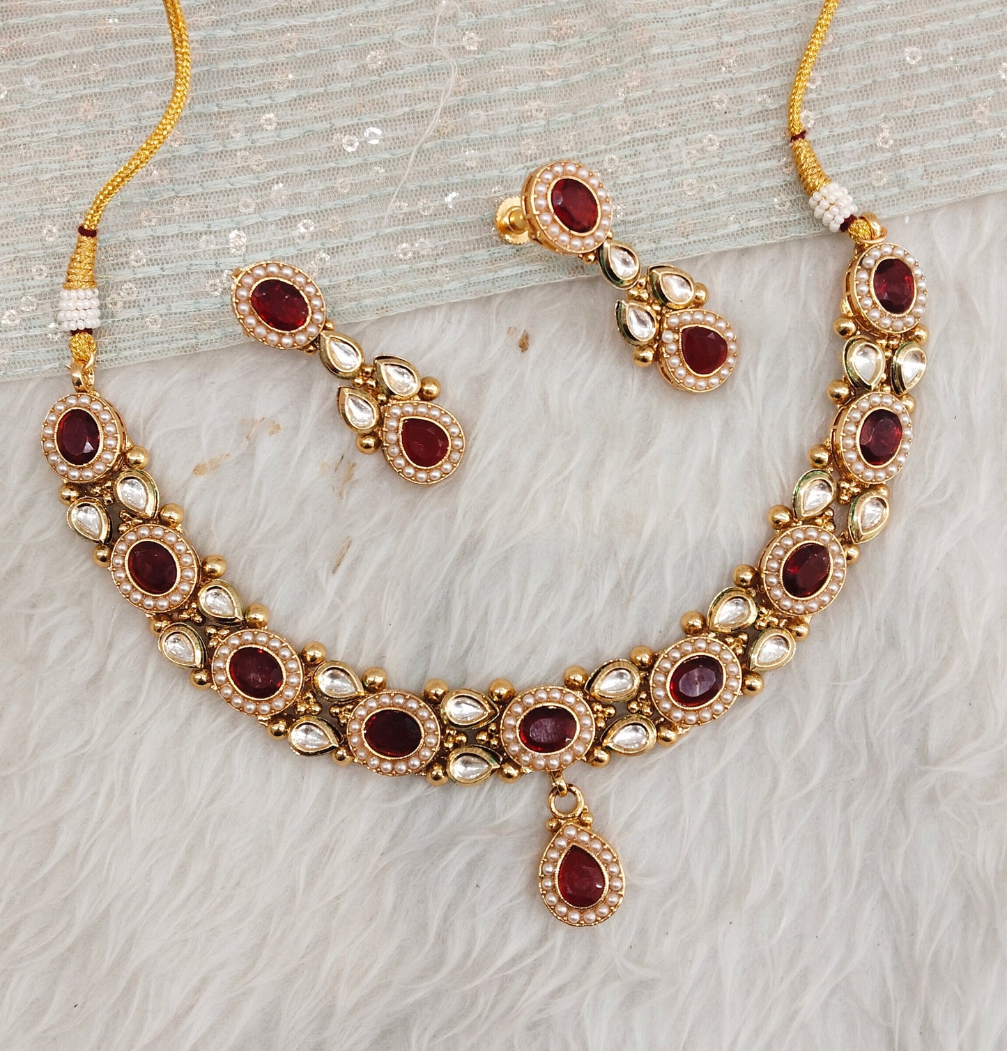 Ruby Gold Polki Necklace Indian Jewellery Maxwel Set