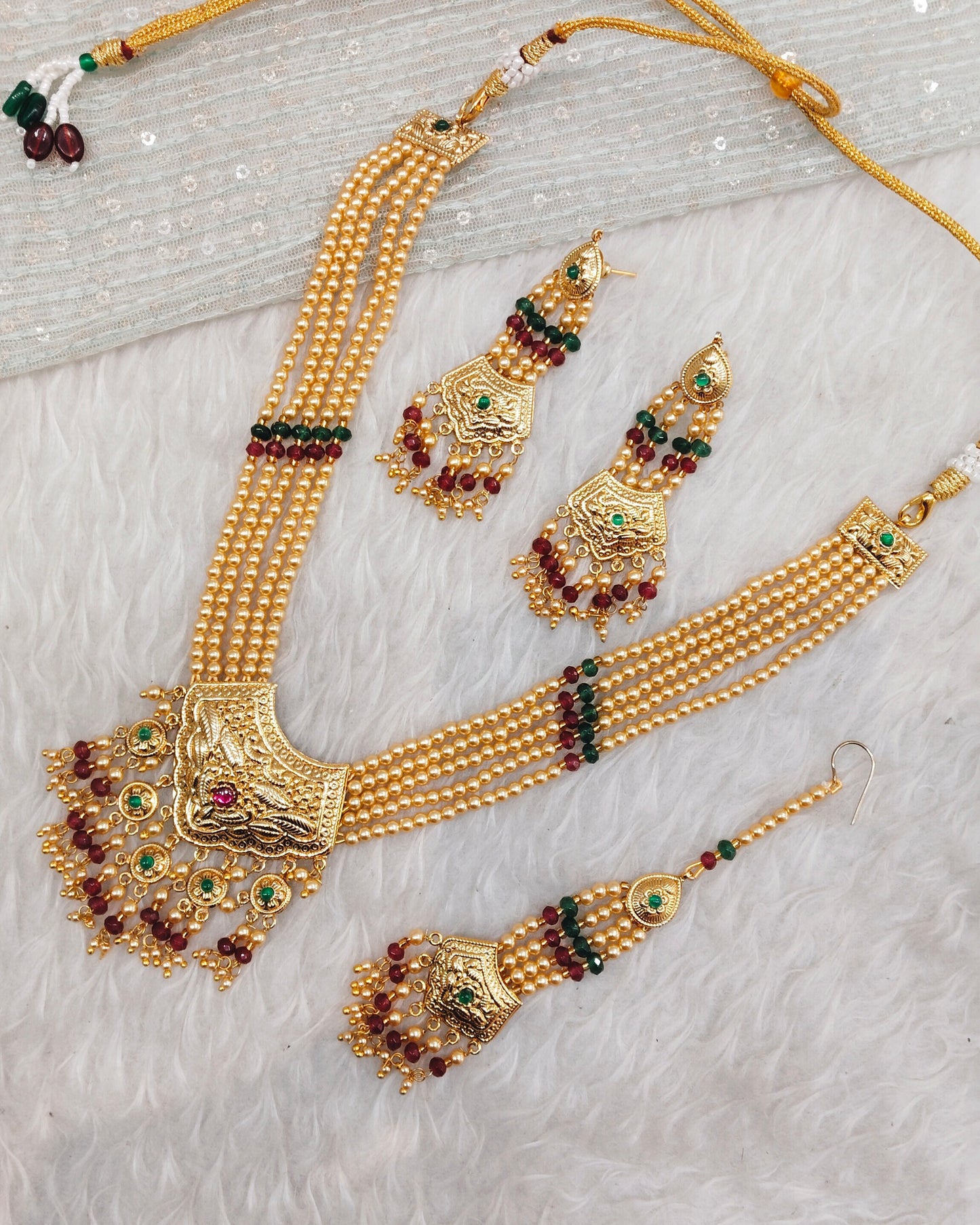 Ruby Green Gold Jadau Punjabi Style Necklace Indian Jewellery Smith Set