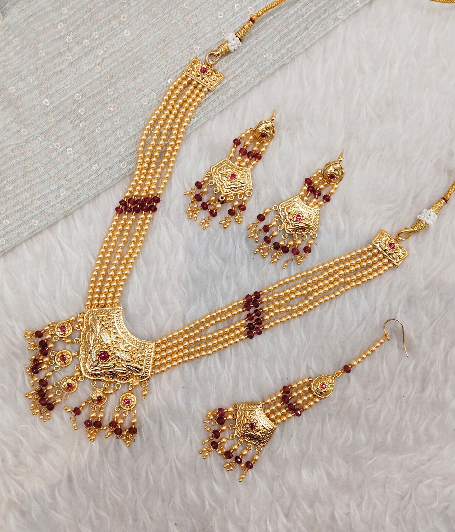 Ruby Gold Jadau Punjabi Style Necklace Indian Jewellery Smith Set