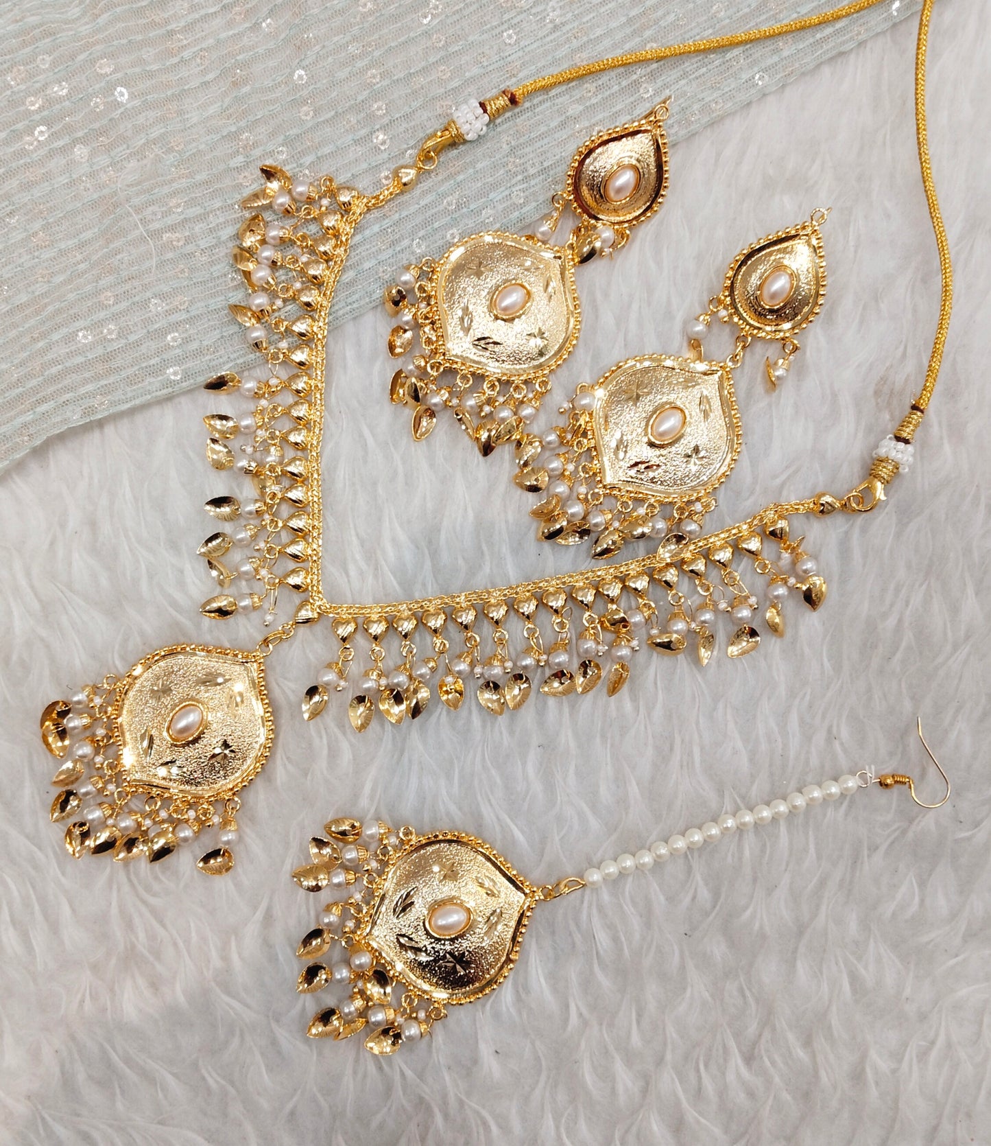 White Gold Jadau Punjabi Style Necklace Indian Jewellery Smith Set