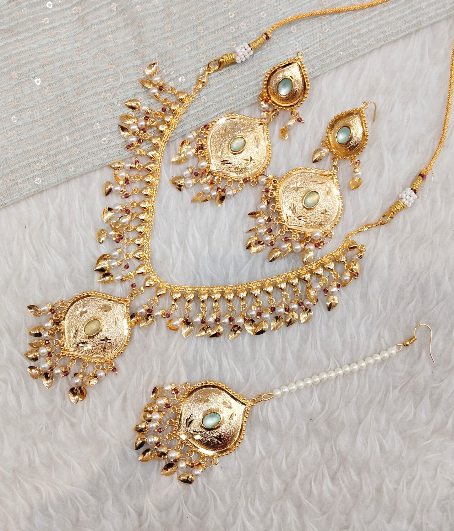 Pastel Green Gold Jadau Punjabi Style Necklace Indian Jewellery Smith Set