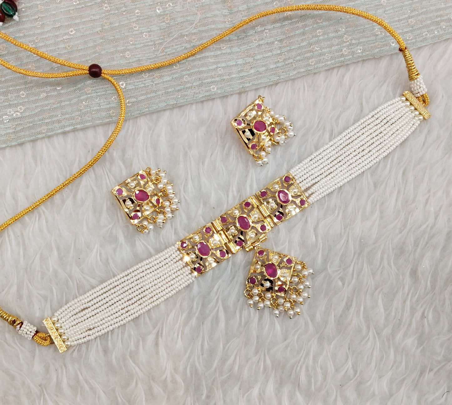 Ruby Gold Jadau Punjabi Style Choker Indian Jewellery Smith Set