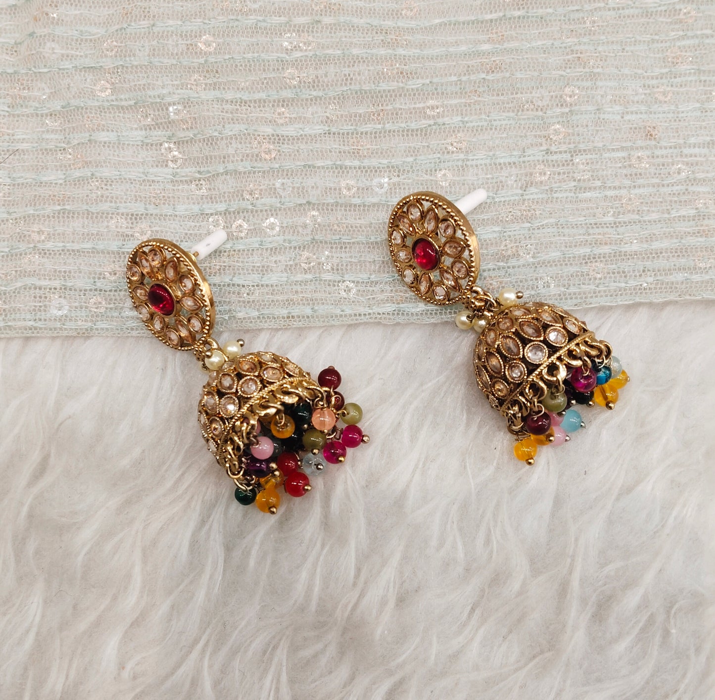 Multi Color Antique Gold Jhumki Bollywood indian Earrings