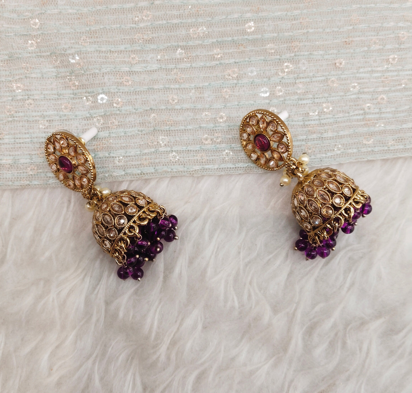 Purple Antique Gold Jhumki Bollywood indian Earrings