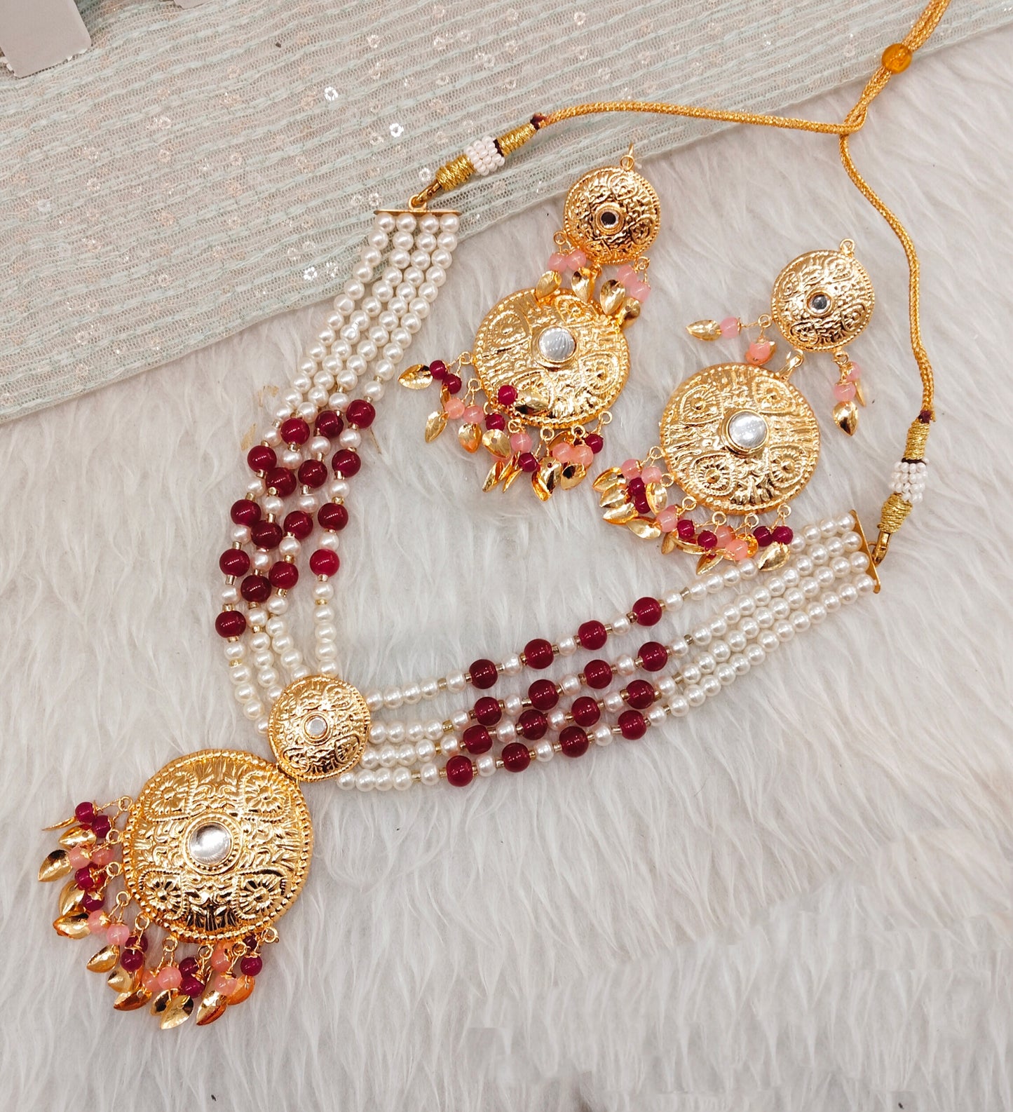Ruby Pink Gold Jadau Punjabi Style Choker Indian Jewellery Worldwide Set