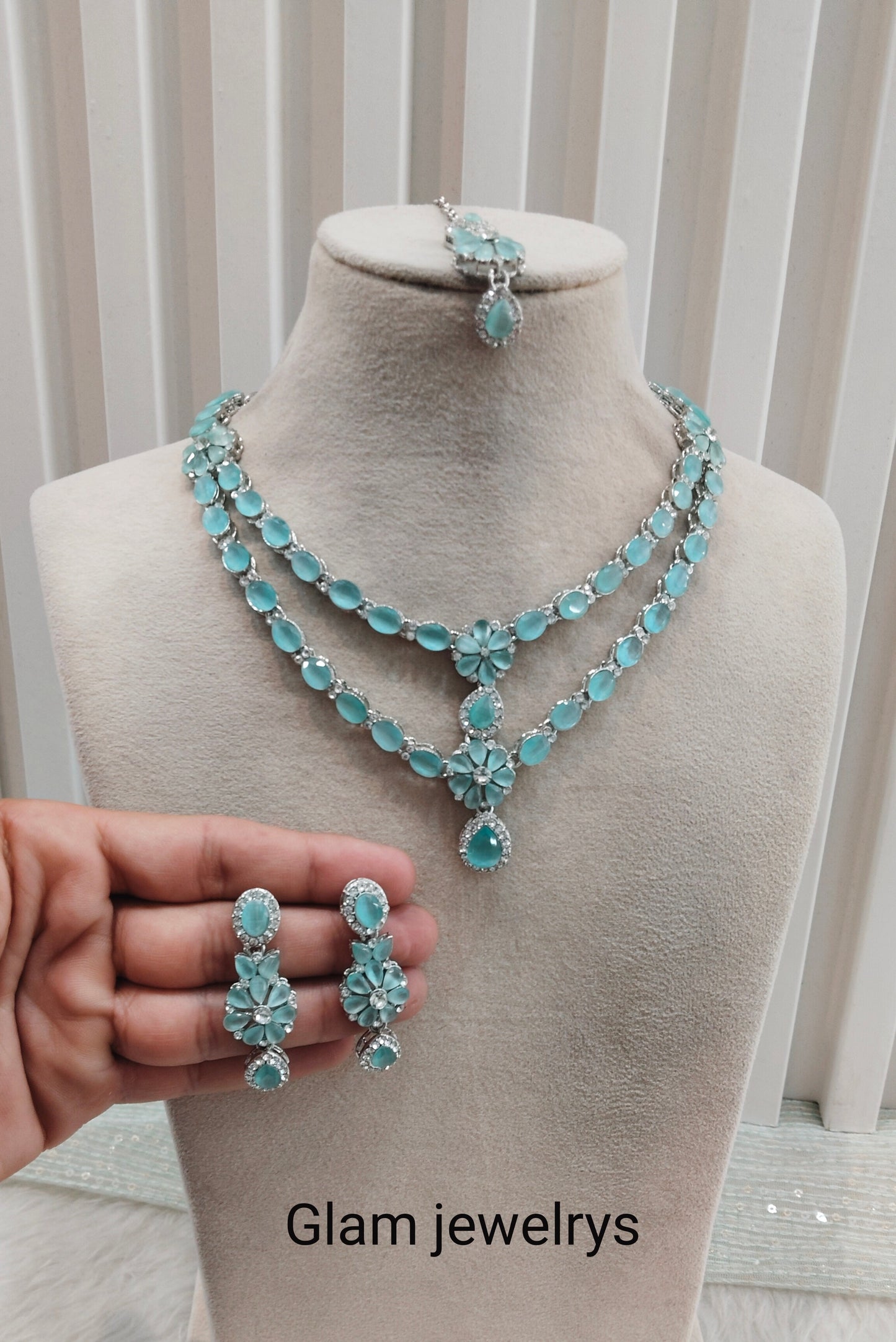 Pista Silver CZ Necklace Indian Jewellery Harteij Set