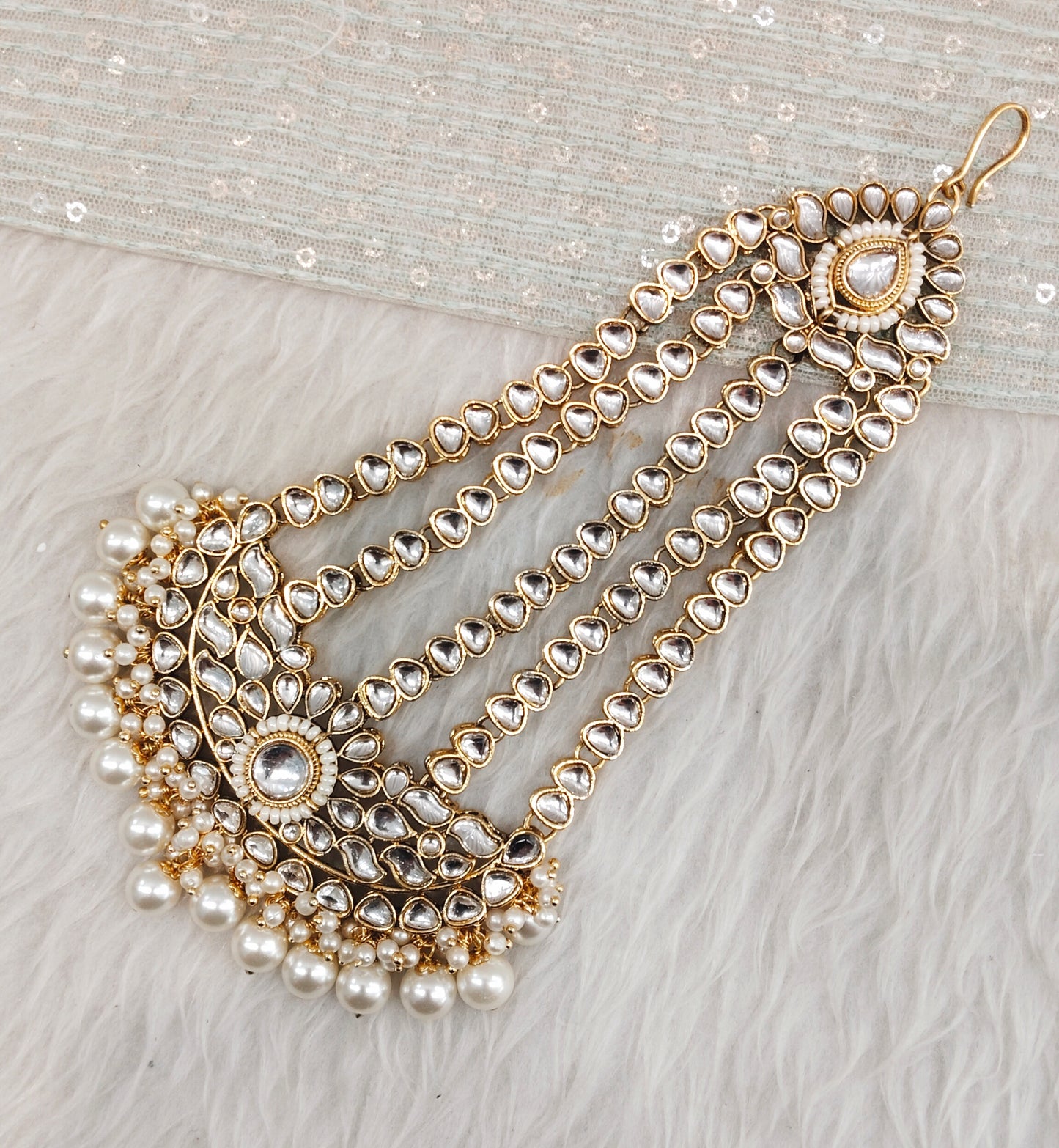 White Gold Kundan Headpassa Jhumar Indian Jewellery