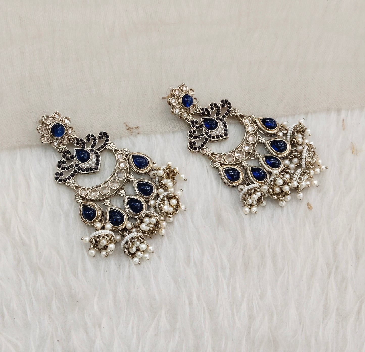 Blue Antique Gold Bollywood Mamber Indian Earrings